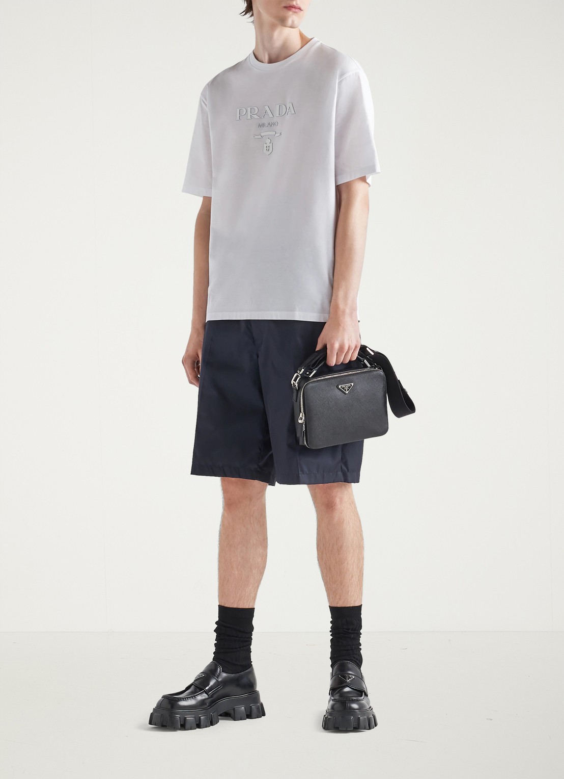 Prada T-shirt van katoen met logo - voorkant 2 wit