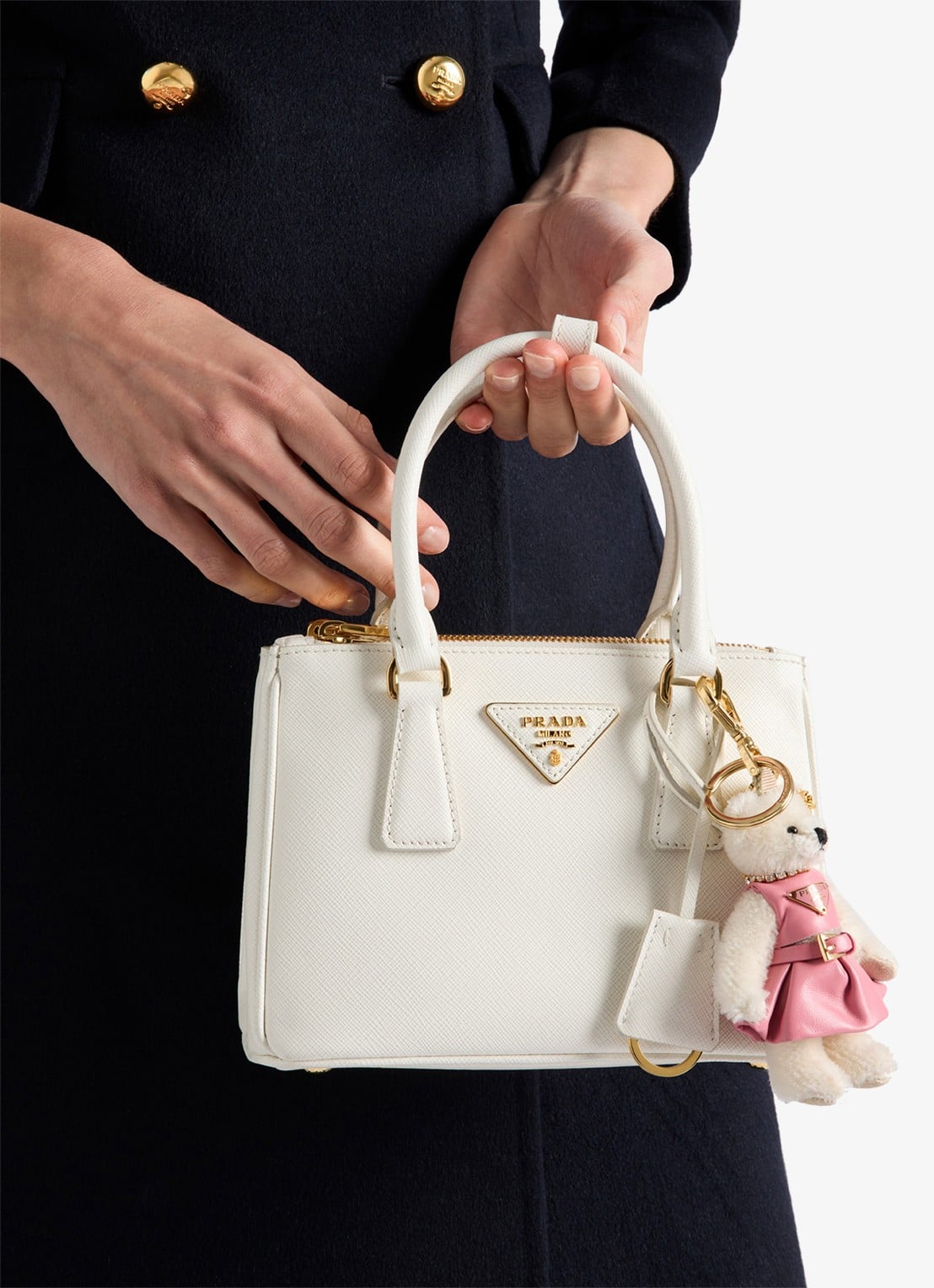 Prada Teddy tasbedel met leren details - voorkant 2 wit
