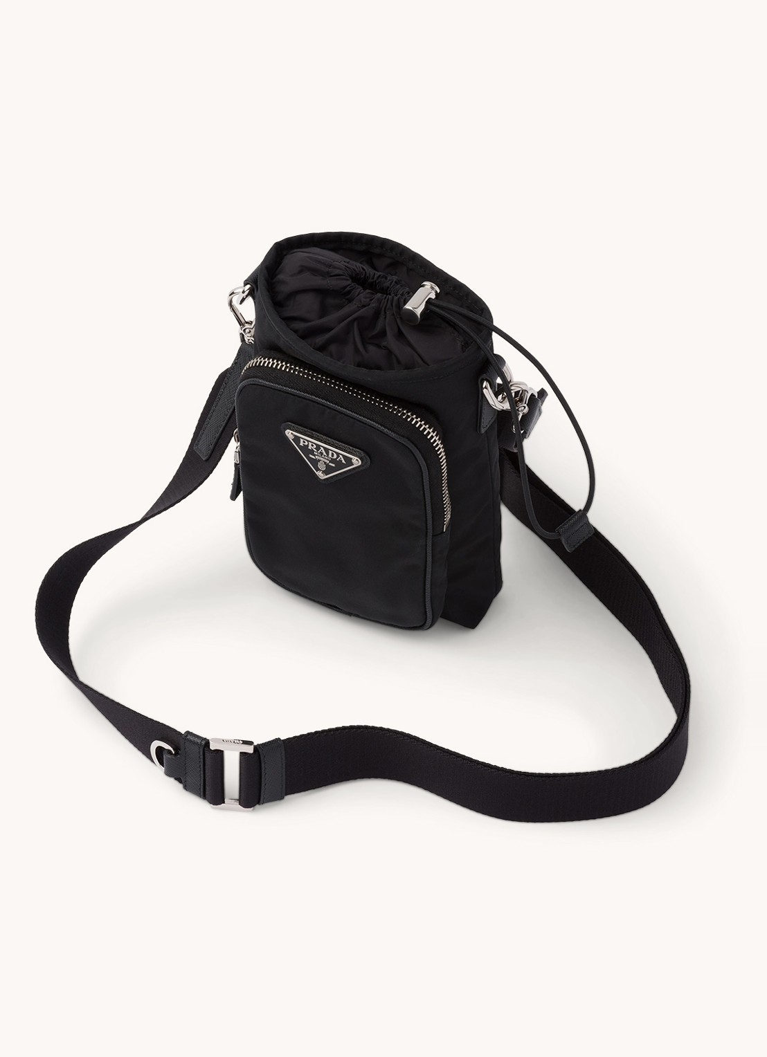 Prada Telefoonhoes met logo en trekkoord - achterkant zwart