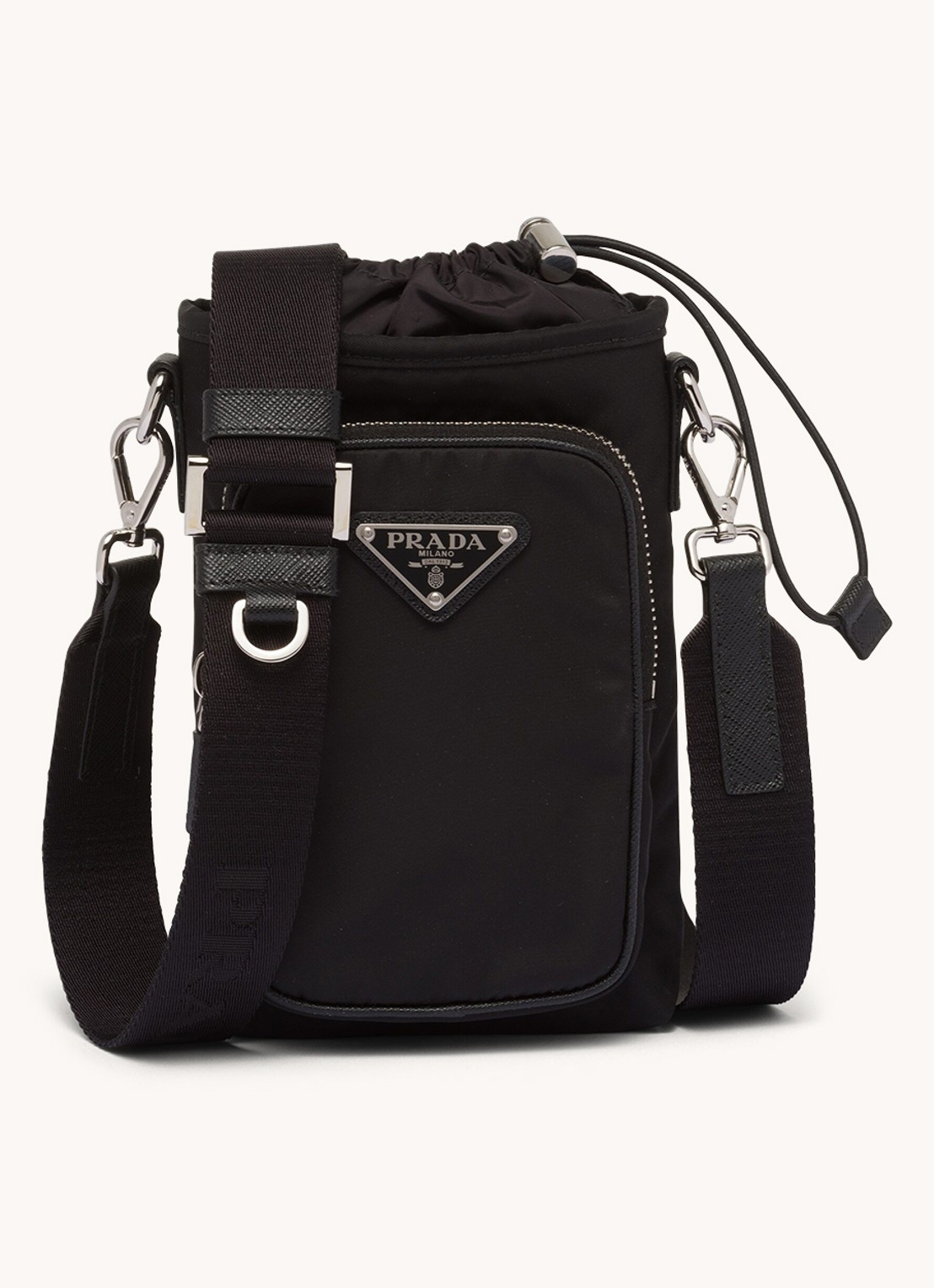 Prada Telefoonhoes met logo en trekkoord - voorkant 2 zwart