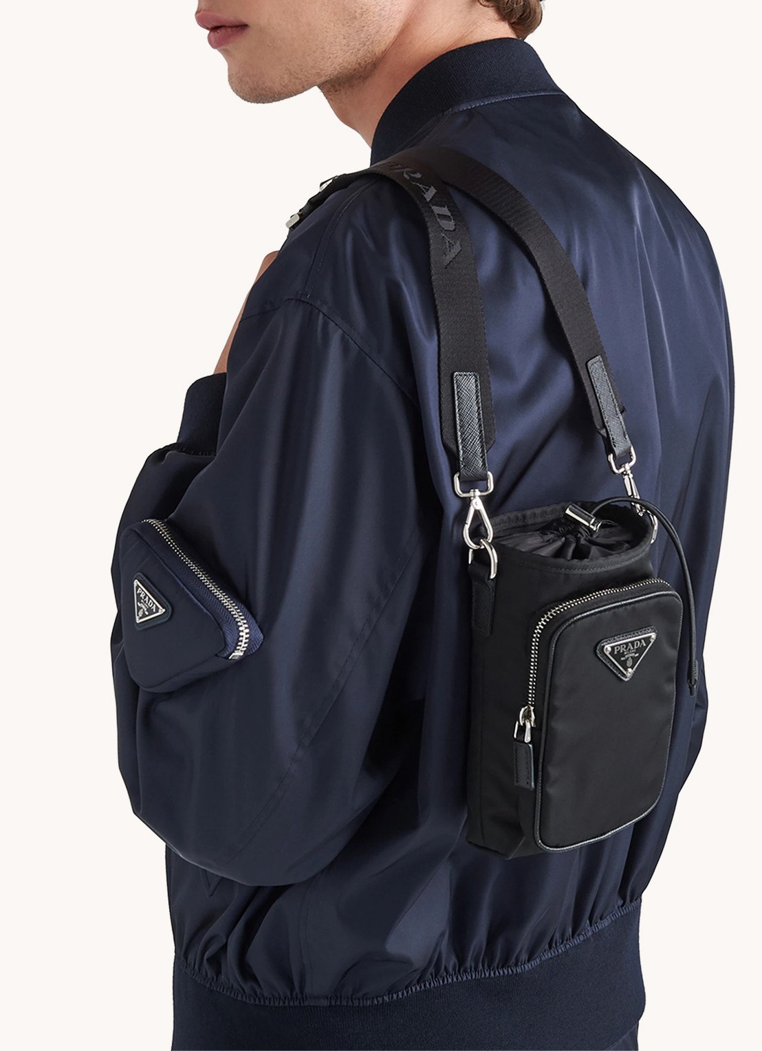 Prada Telefoonhoes met logo en trekkoord - voorkant 3 zwart