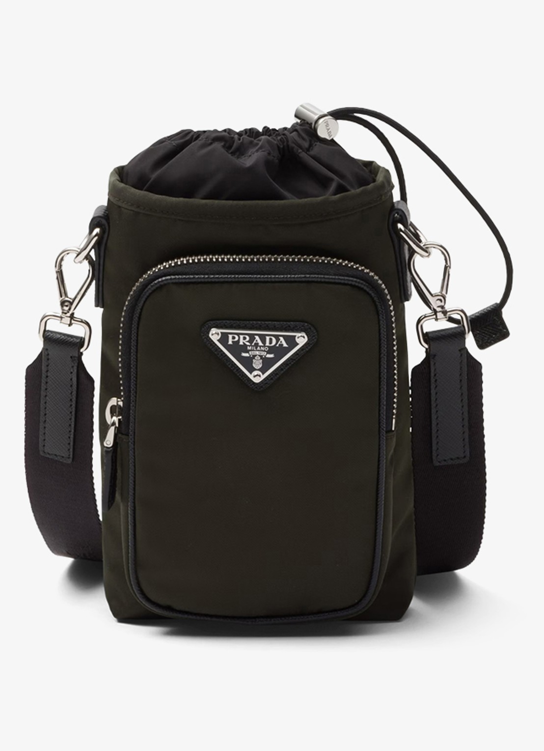 Prada Telefoonhoes met logo en trekkoord - voorkant donkergroen