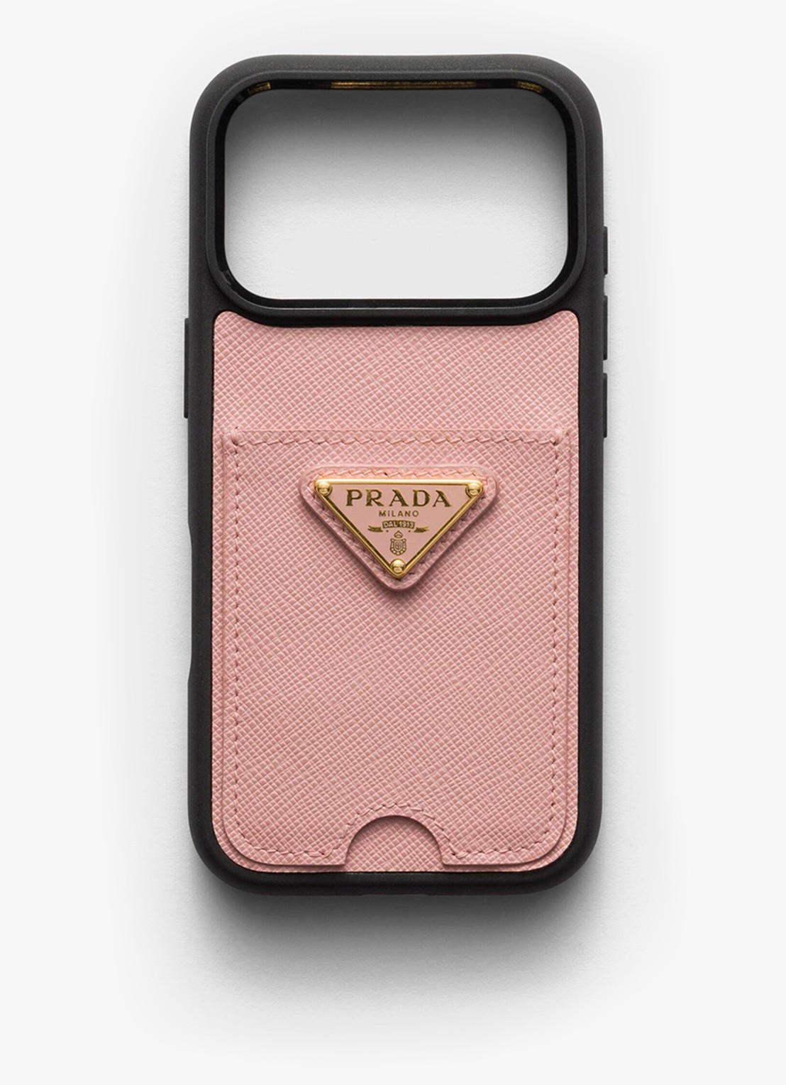 Prada Telefoonhoes van kalfsleer voor iPhone 17 Pro - voorkant oudroze