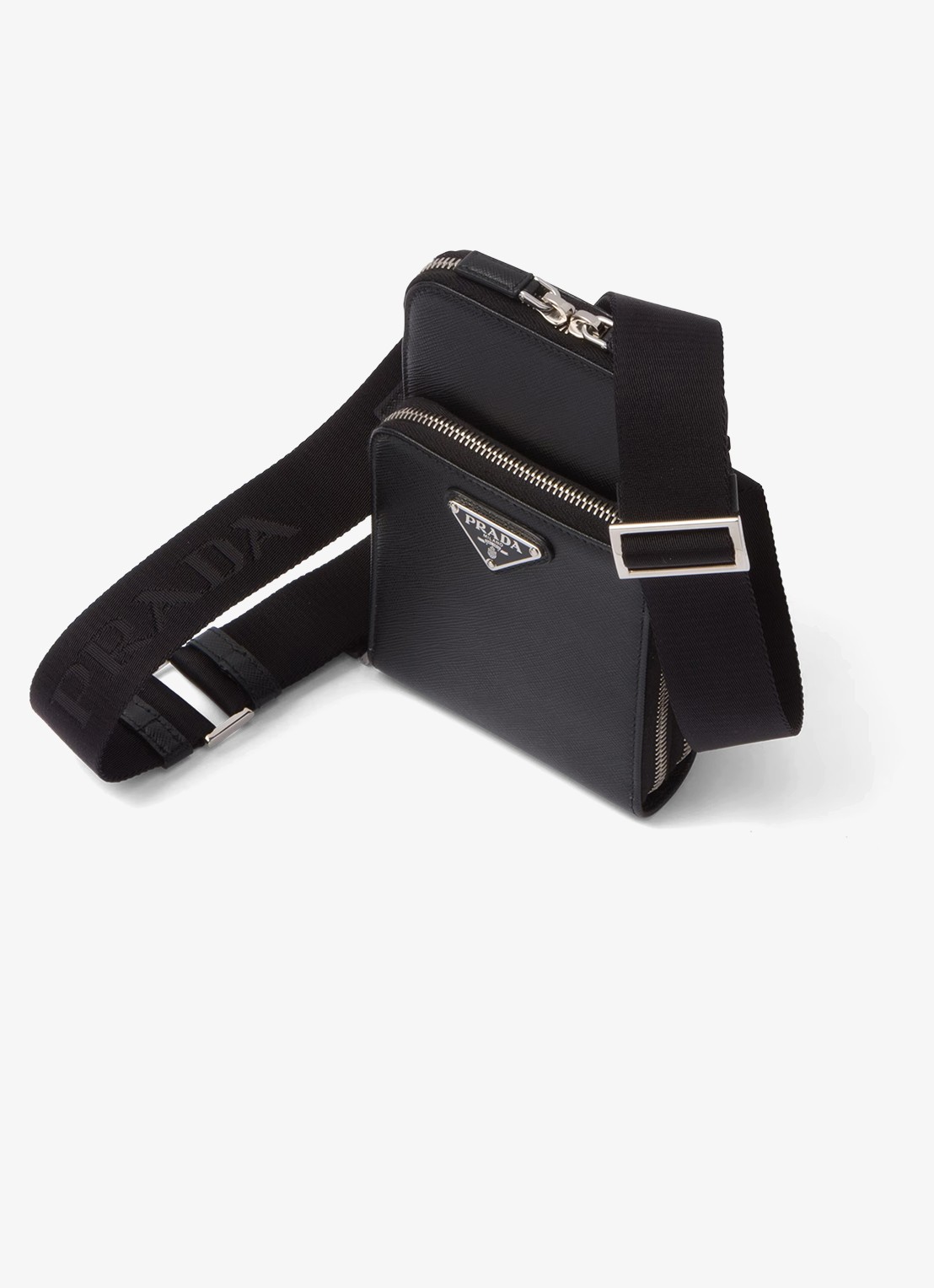 Prada Telefoonhoes van leer met afneembare schouderriem - detail zwart