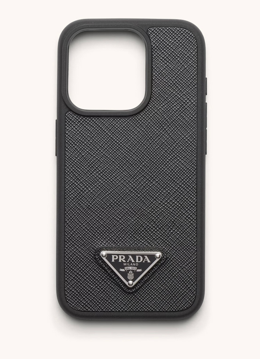 Prada Telefoonhoes van leer voor iPhone 15 Pro - voorkant zwart