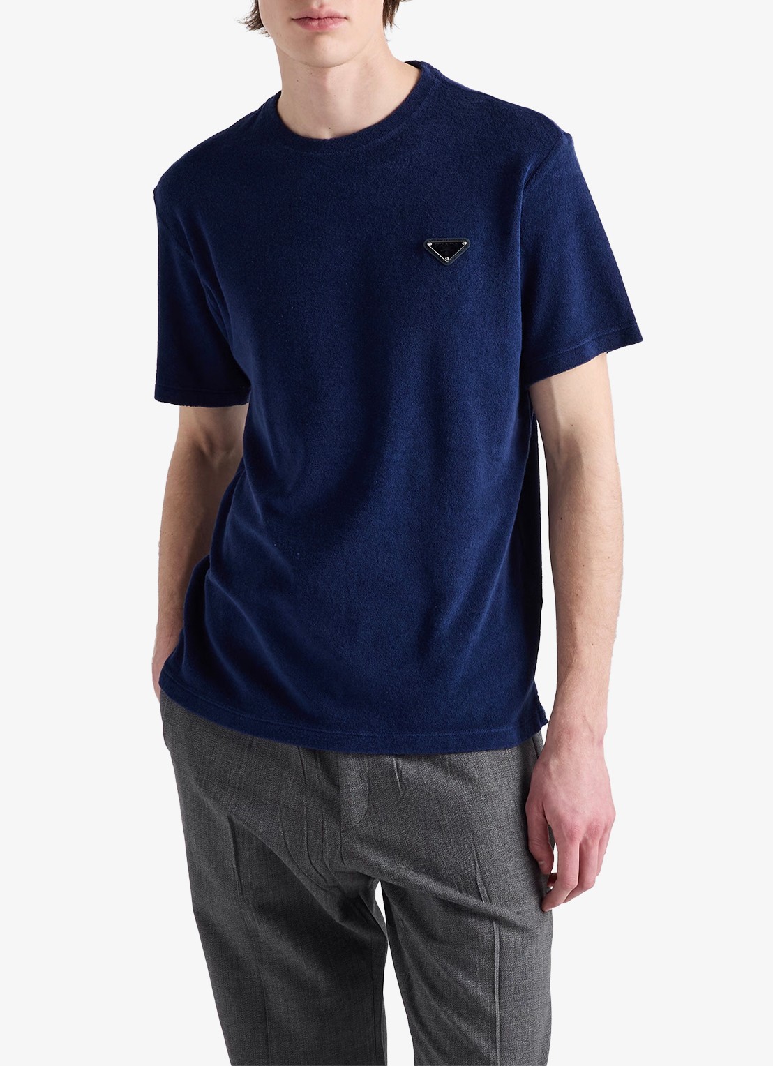 Prada Terry T-shirt van badstof met logo - detail 2 donkerblauw
