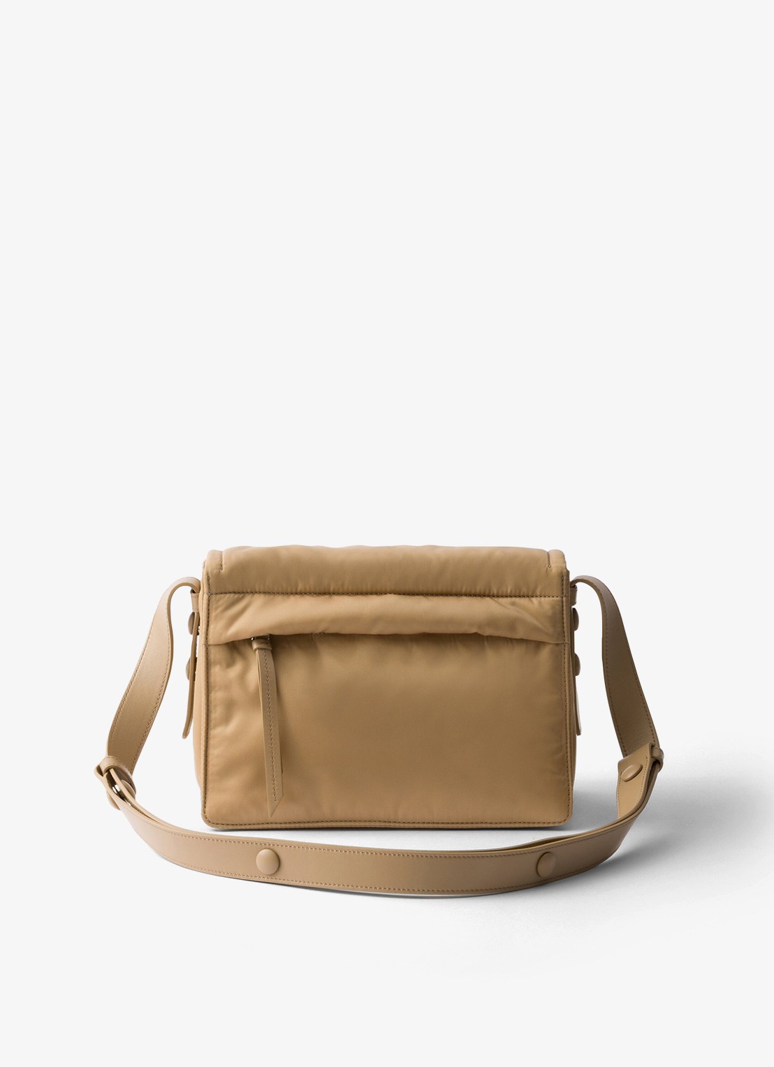 Prada Traveller Re-Nylon Small gewatteerde schoudertas met leren details - achterkant beige