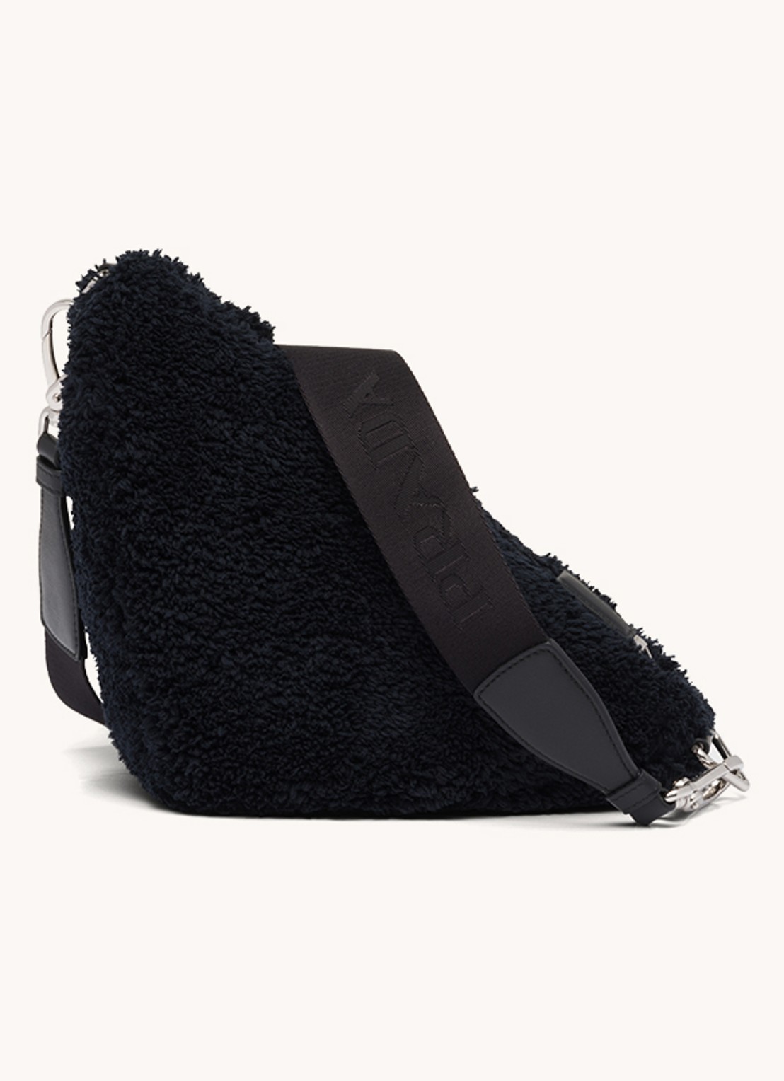 Prada Triangle Terrycloth schoudertas met schapenvacht - detail zwart