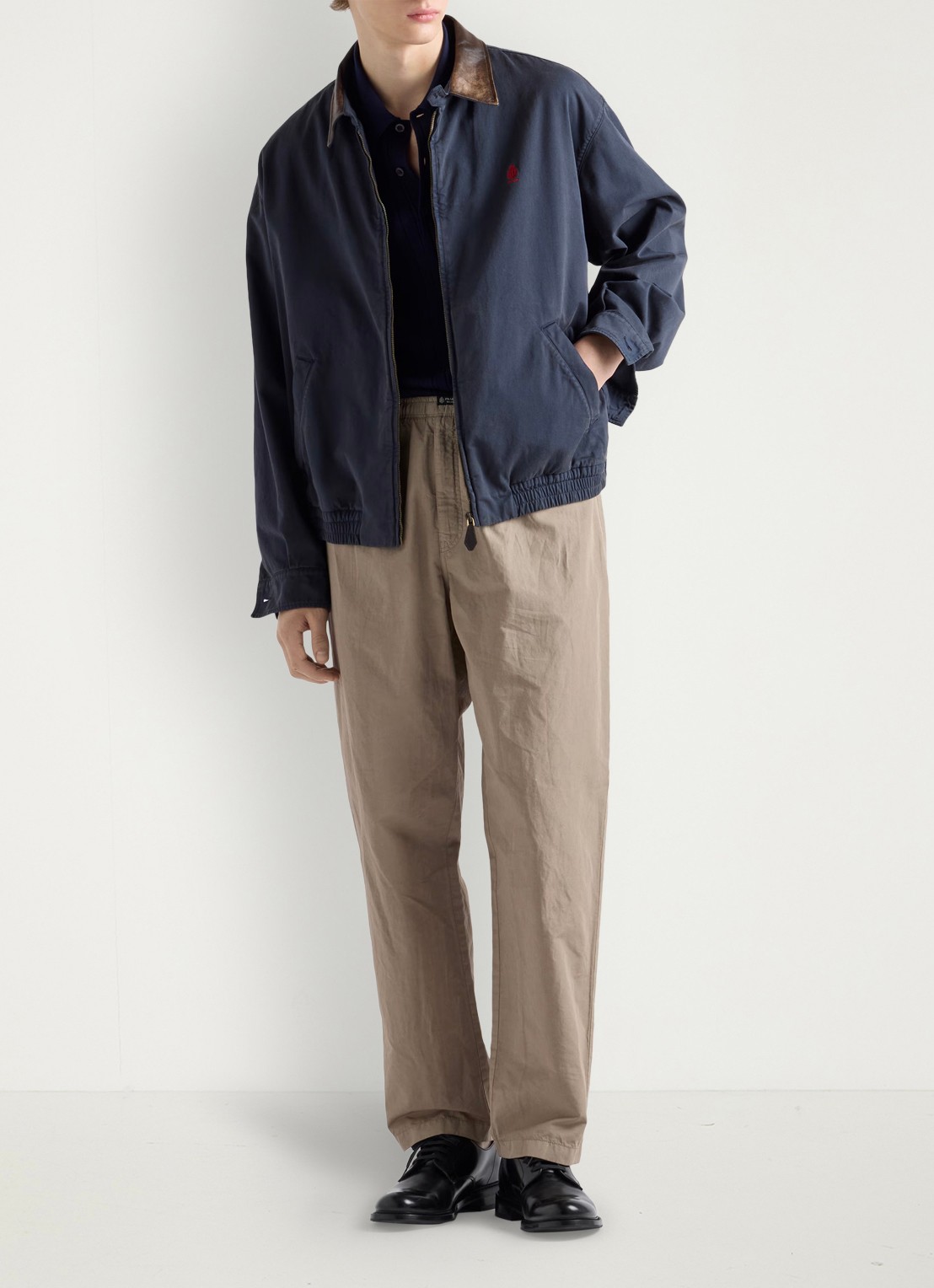 Prada Wide fit chino in linnenblend - voorkant 2 beige