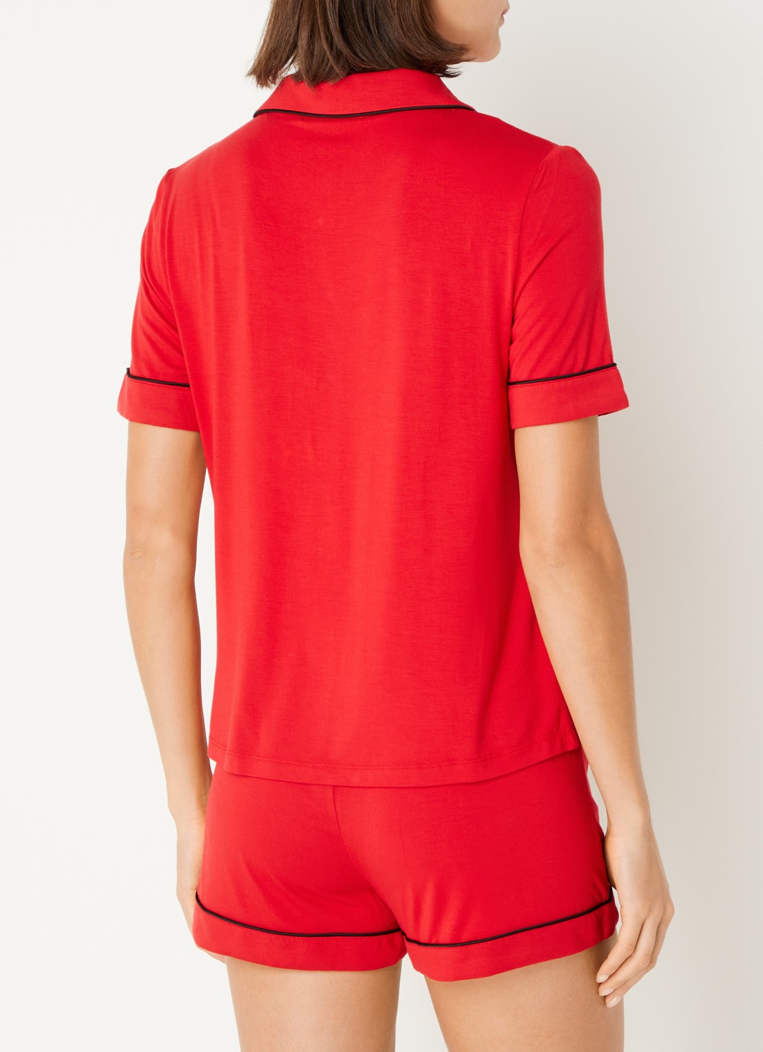 Pretty You Bamboe pyjamaset met contrasterende bies - achterkant 2 rood