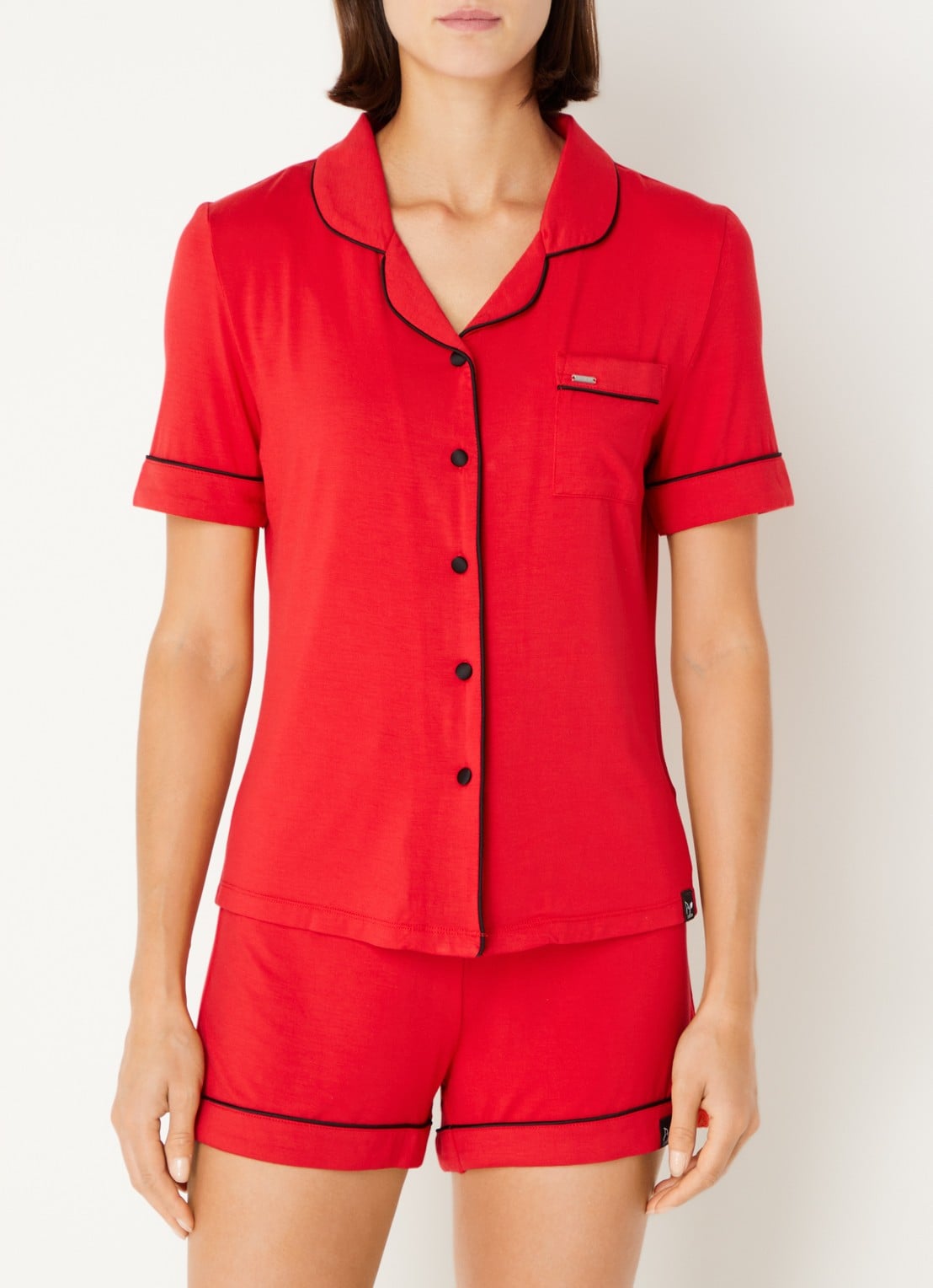 Pretty You Bamboe pyjamaset met contrasterende bies - detail rood