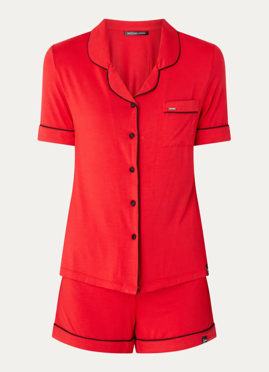 Pretty You Bamboe pyjamaset met contrasterende bies - voorkant 3 rood