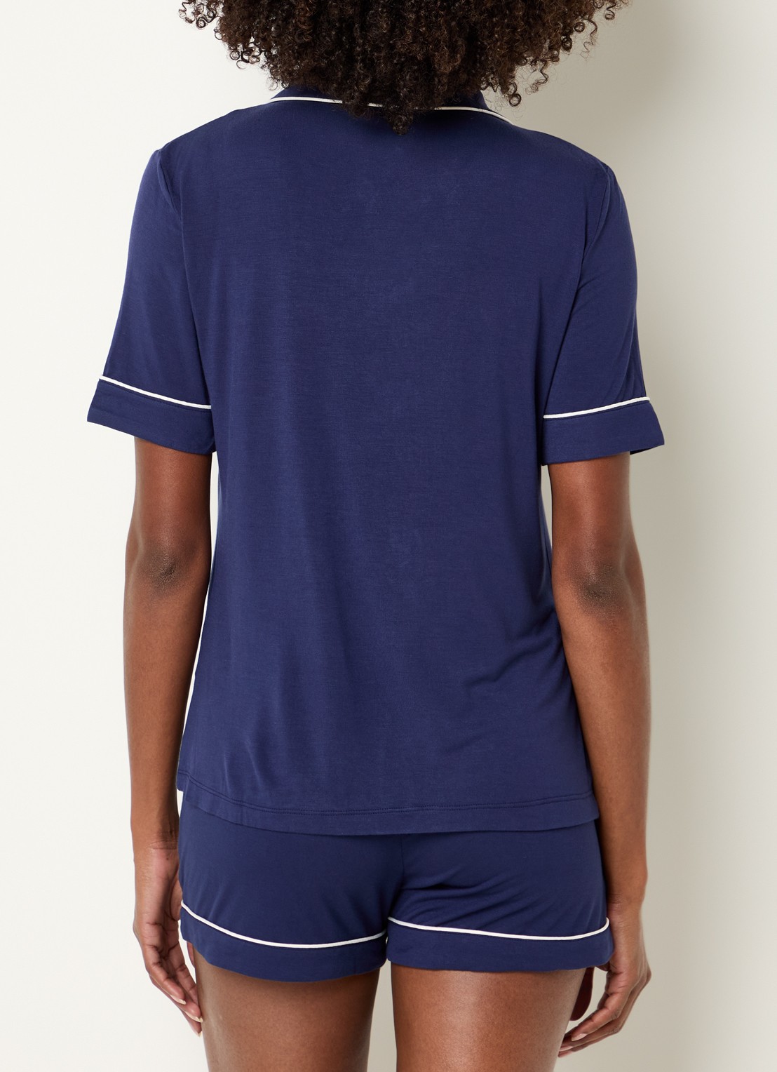Pretty You Bamboe pyjamaset met contrasterende bies - achterkant 3 donkerblauw