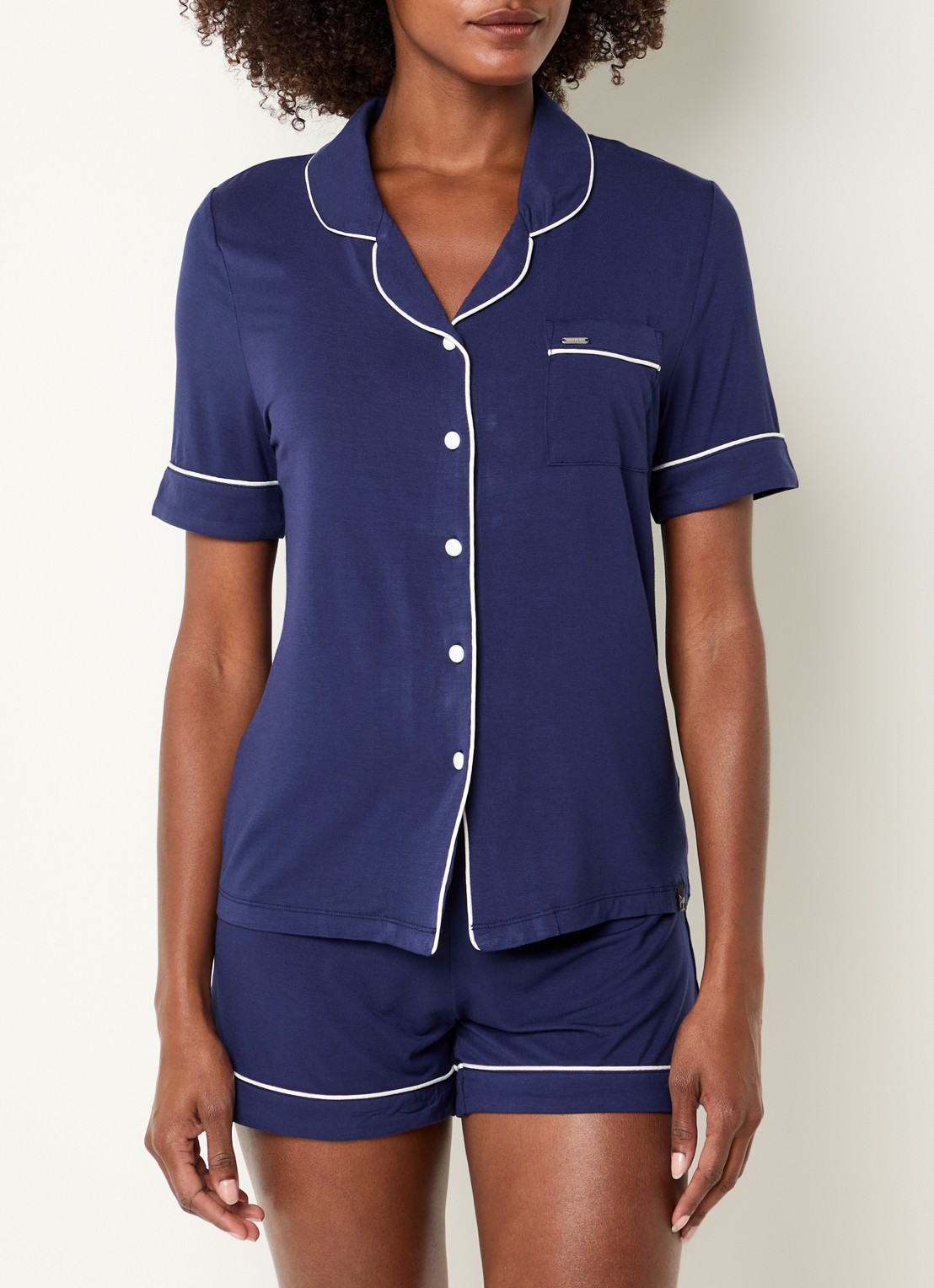 Pretty You Bamboe pyjamaset met contrasterende bies - detail 4 donkerblauw