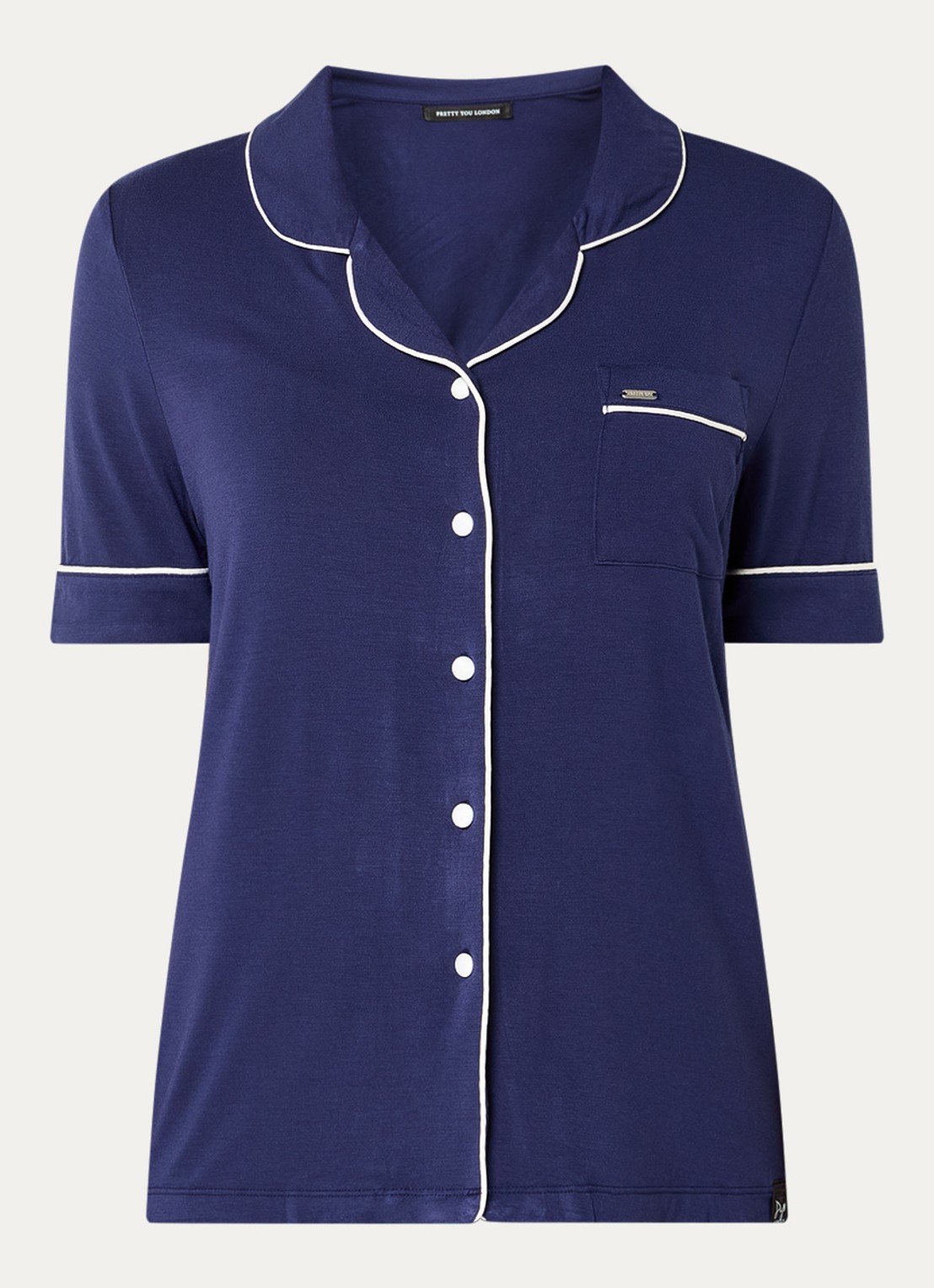 Pretty You Bamboe pyjamaset met contrasterende bies - voorkant donkerblauw