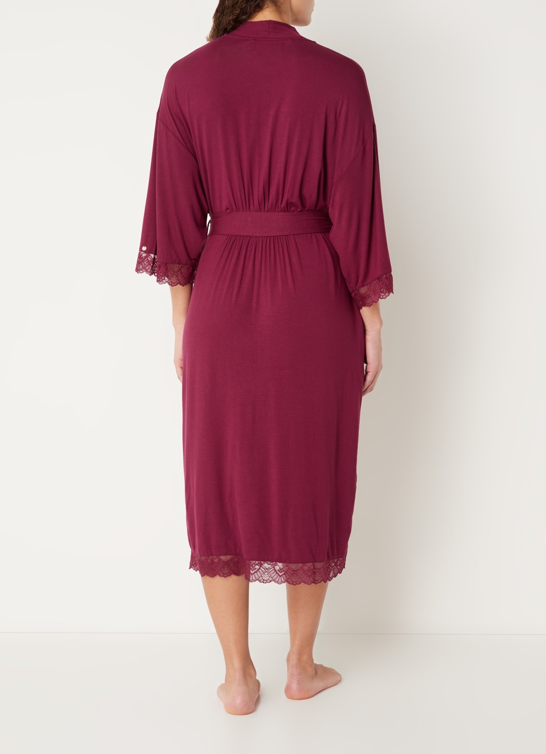 Pretty You Bamboo kimono met details van kant - achterkant 2 bordeauxrood