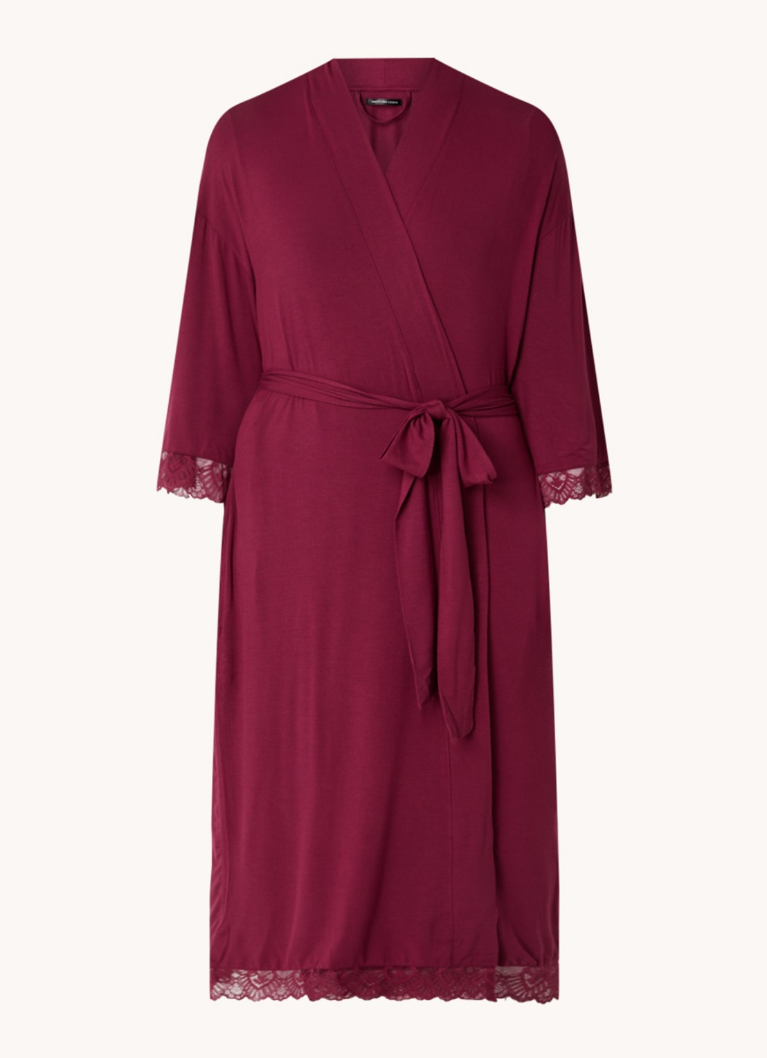 Pretty You Bamboo kimono met details van kant - voorkant 3 bordeauxrood