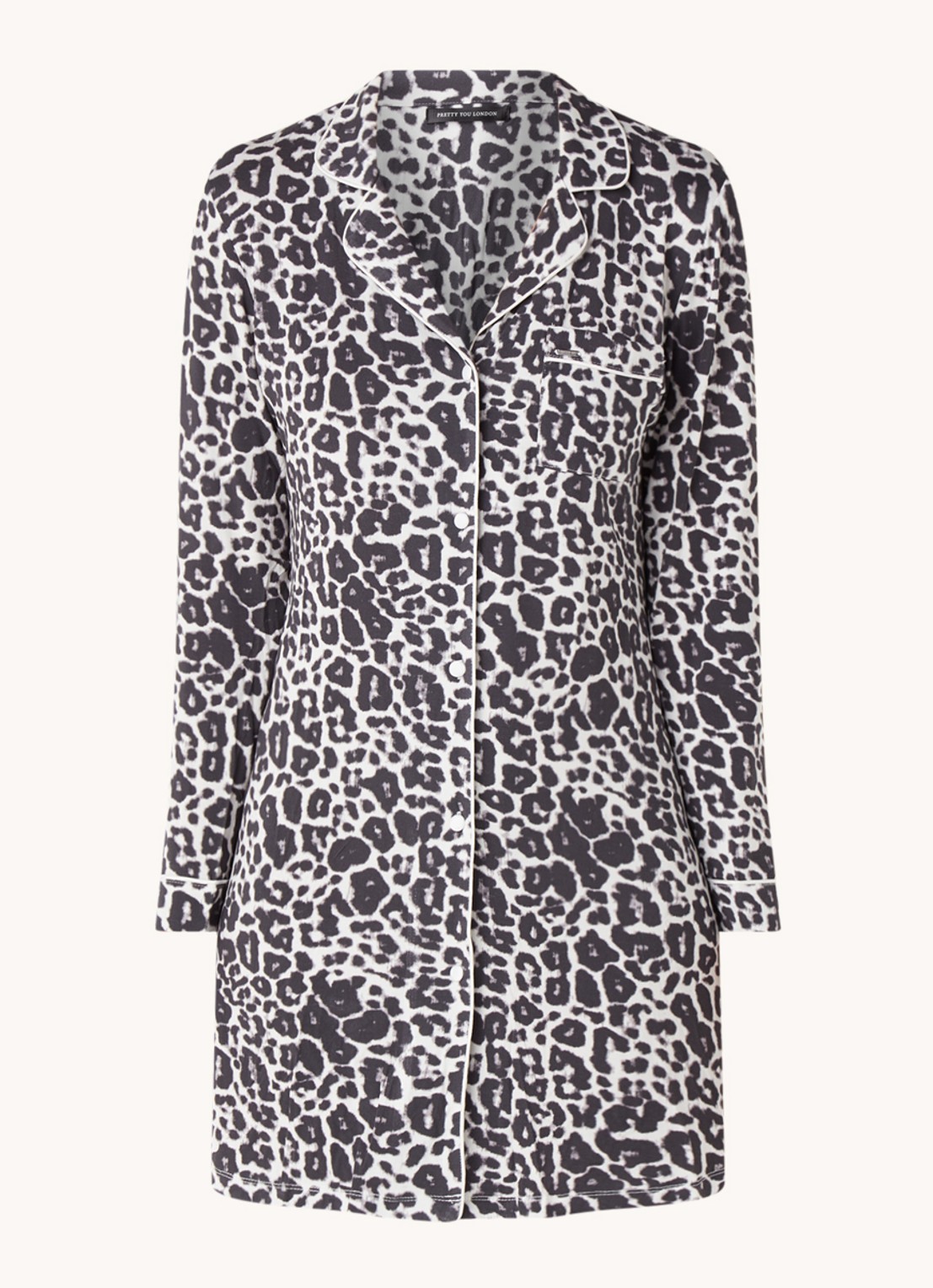 Pretty You Bamboo nachthemd met contrasterende bies - voorkant 3 antraciet