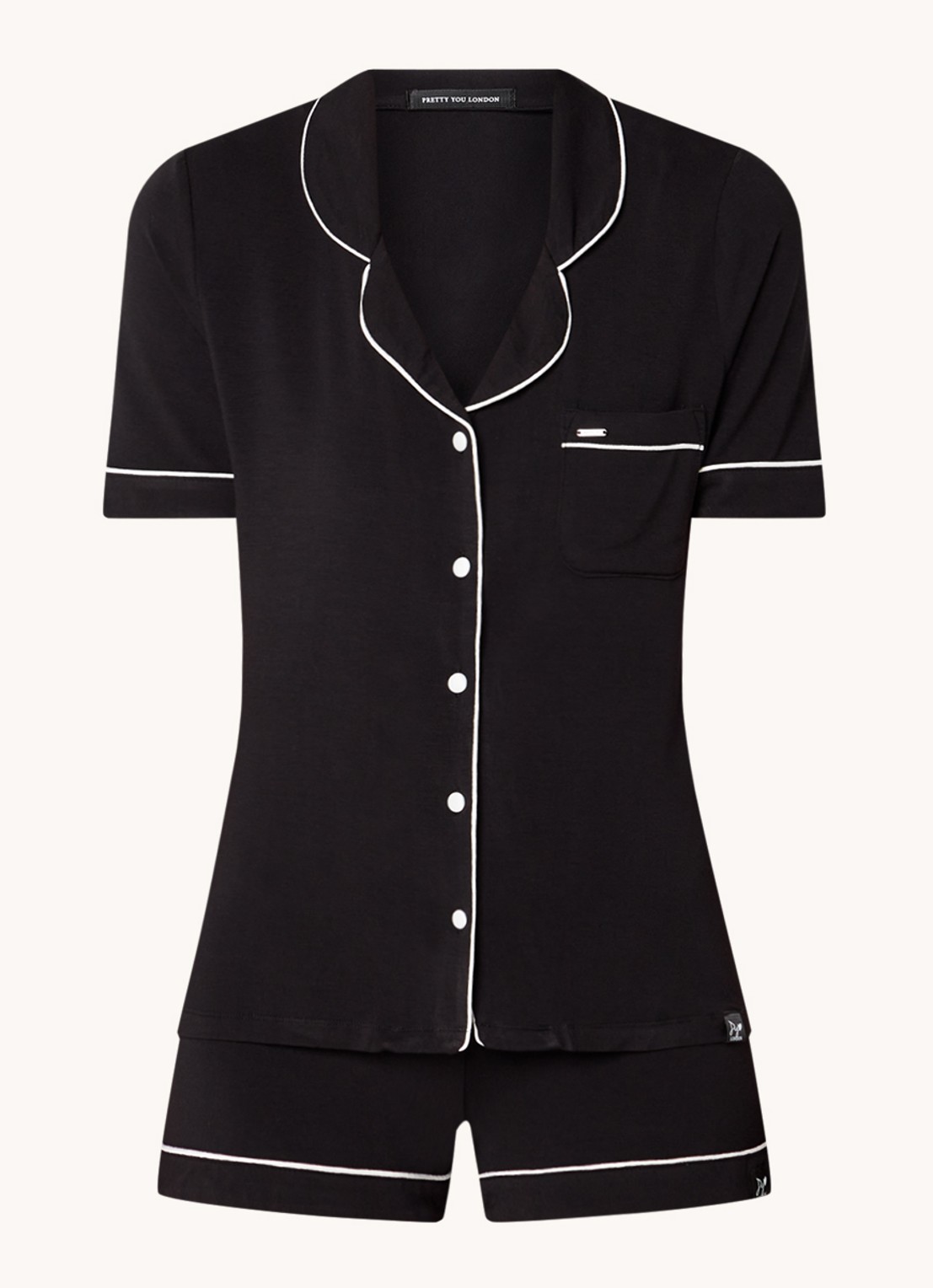 Pretty You Bamboo pyjamaset met borstzak - voorkant zwart