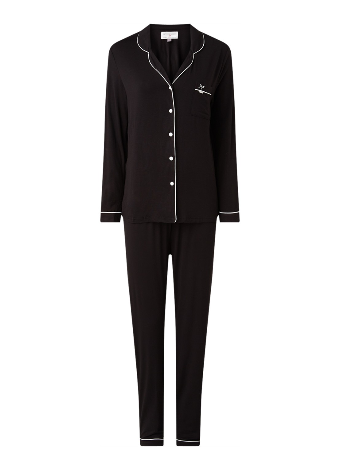 Pretty You Bamboo pyjamaset met contrasterende bies - voorkant zwart