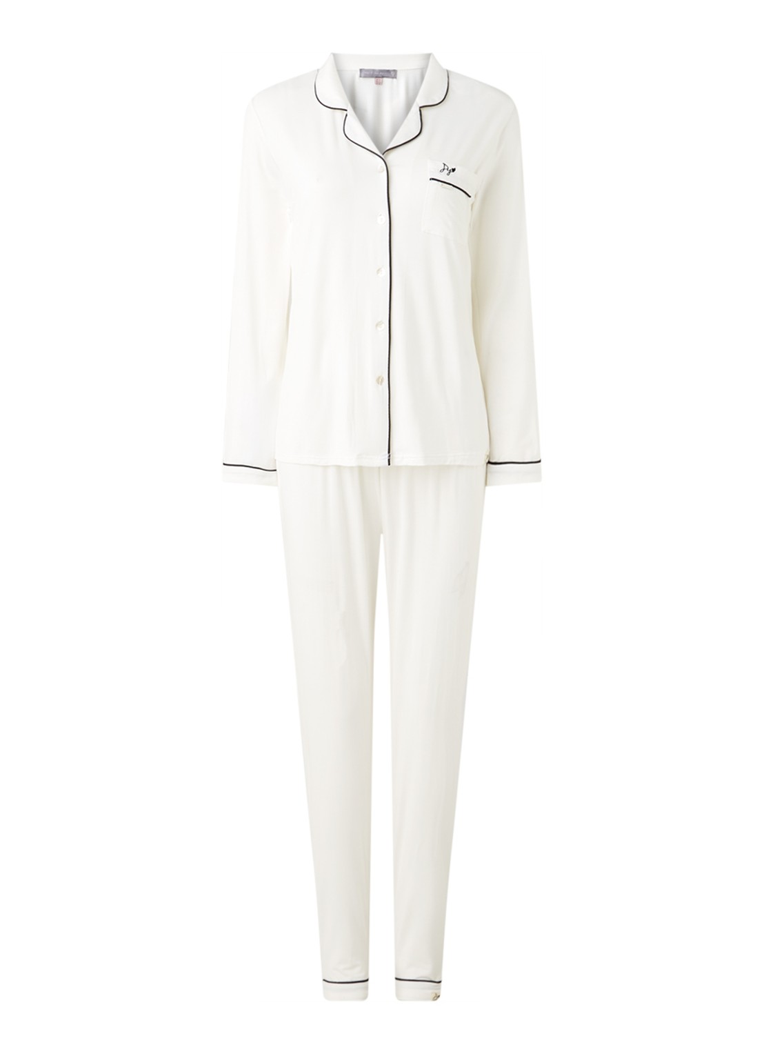 Pretty You Bamboo pyjamaset met contrasterende bies - voorkant gebroken wit
