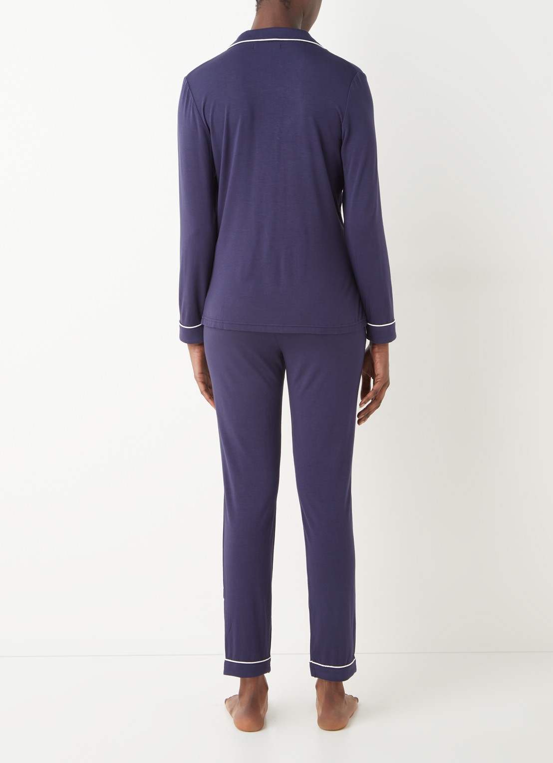 Pretty You Bamboo pyjamaset met contrasterende bies - achterkant 3 donkerblauw