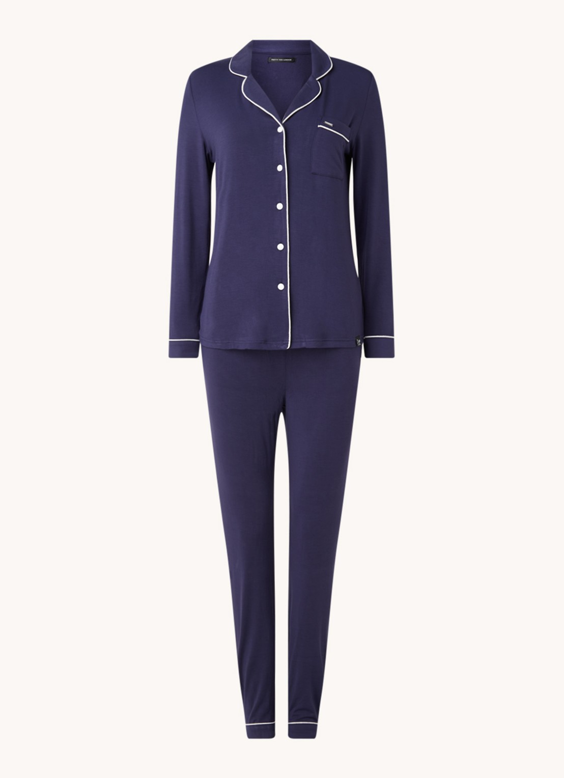 Pretty You Bamboo pyjamaset met contrasterende bies - voorkant donkerblauw