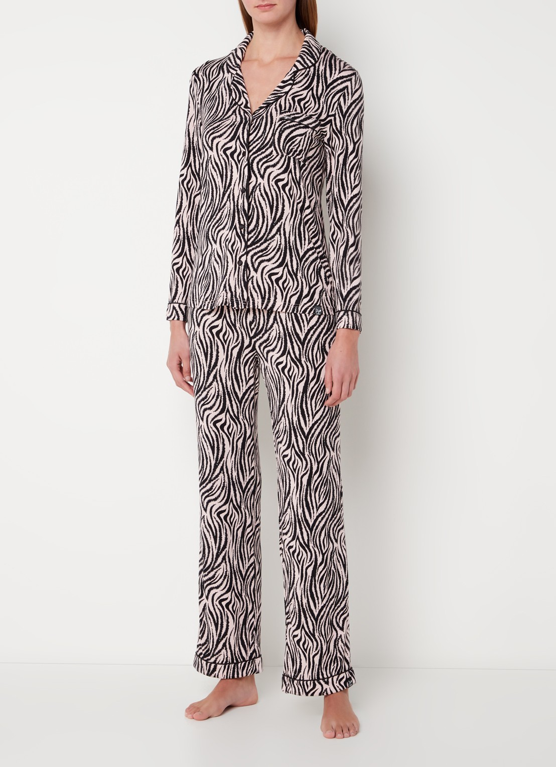 Pretty You Bamboo pyjamaset met contrasterende bies - voorkant 3 roze