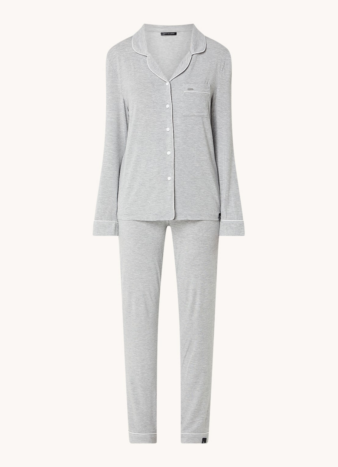 Pretty You Bamboo pyjamaset met contrasterende bies - voorkant 2 lichtgrijs