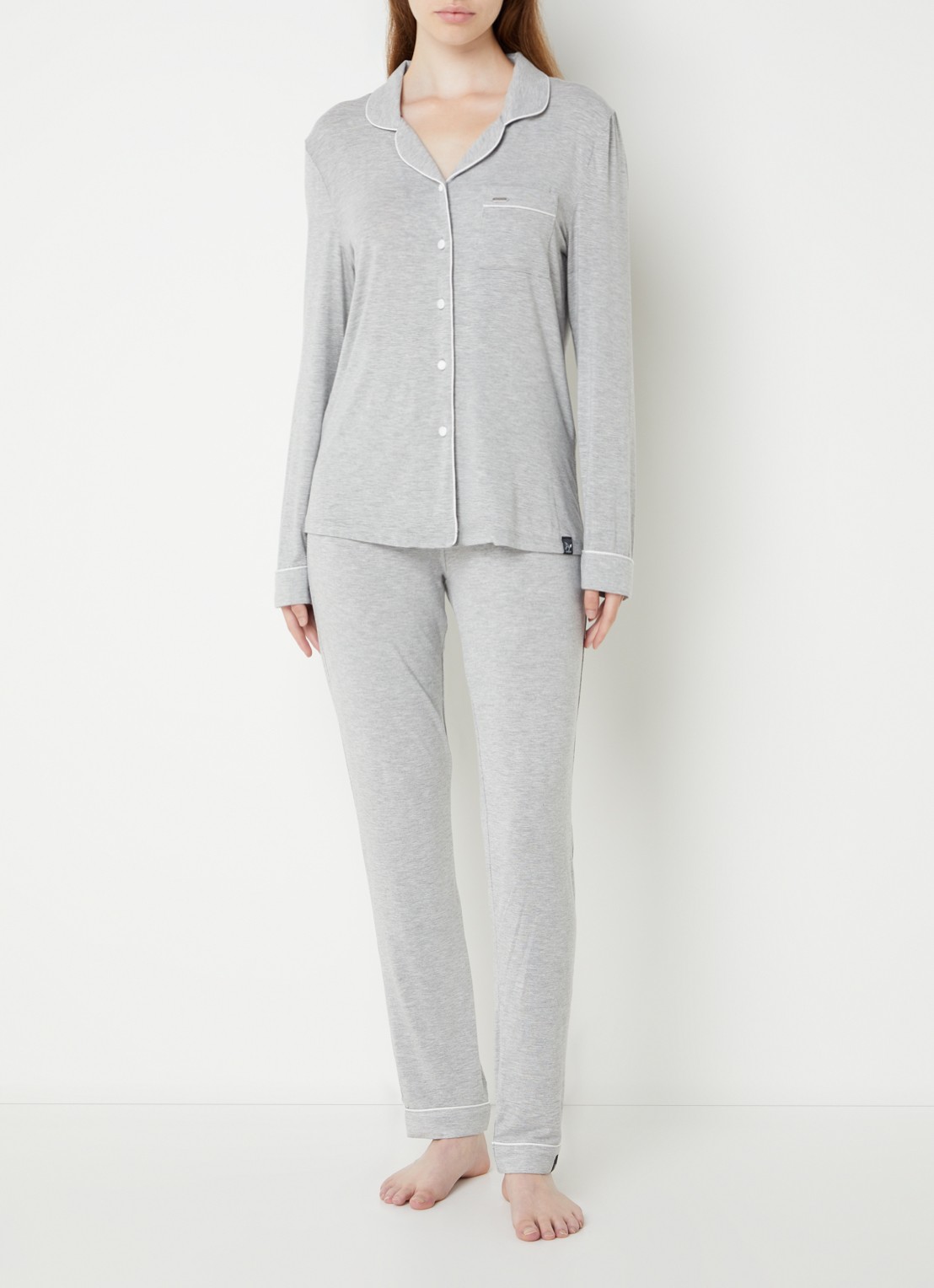 Pretty You Bamboo pyjamaset met contrasterende bies - voorkant 3 lichtgrijs