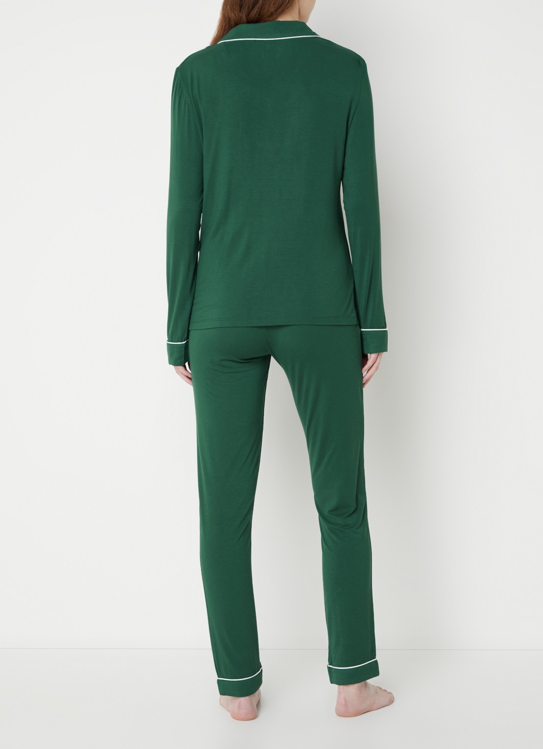 Pretty You Bamboo pyjamaset met contrasterende bies - achterkant donkergroen