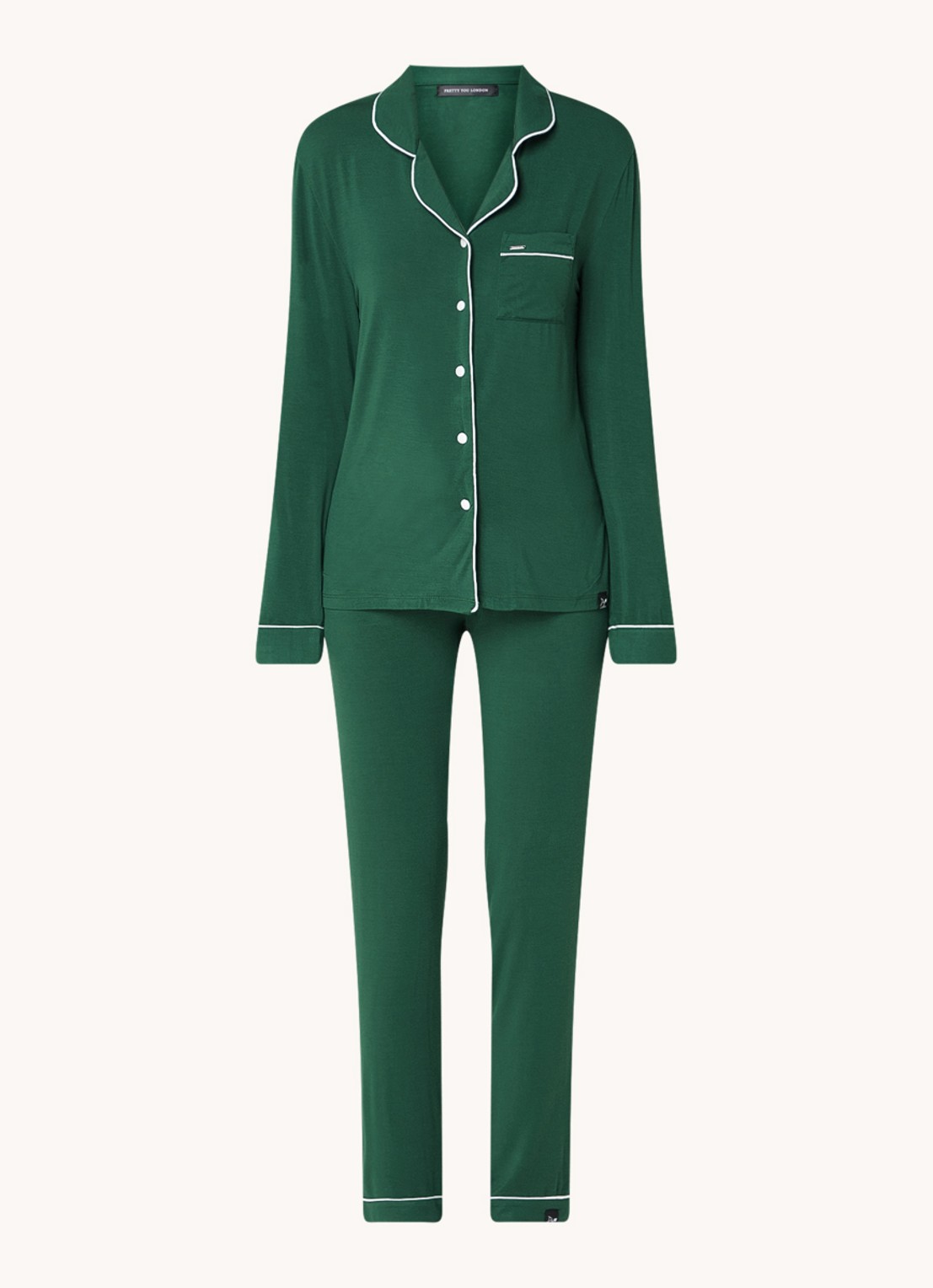Pretty You Bamboo pyjamaset met contrasterende bies - voorkant 3 donkergroen