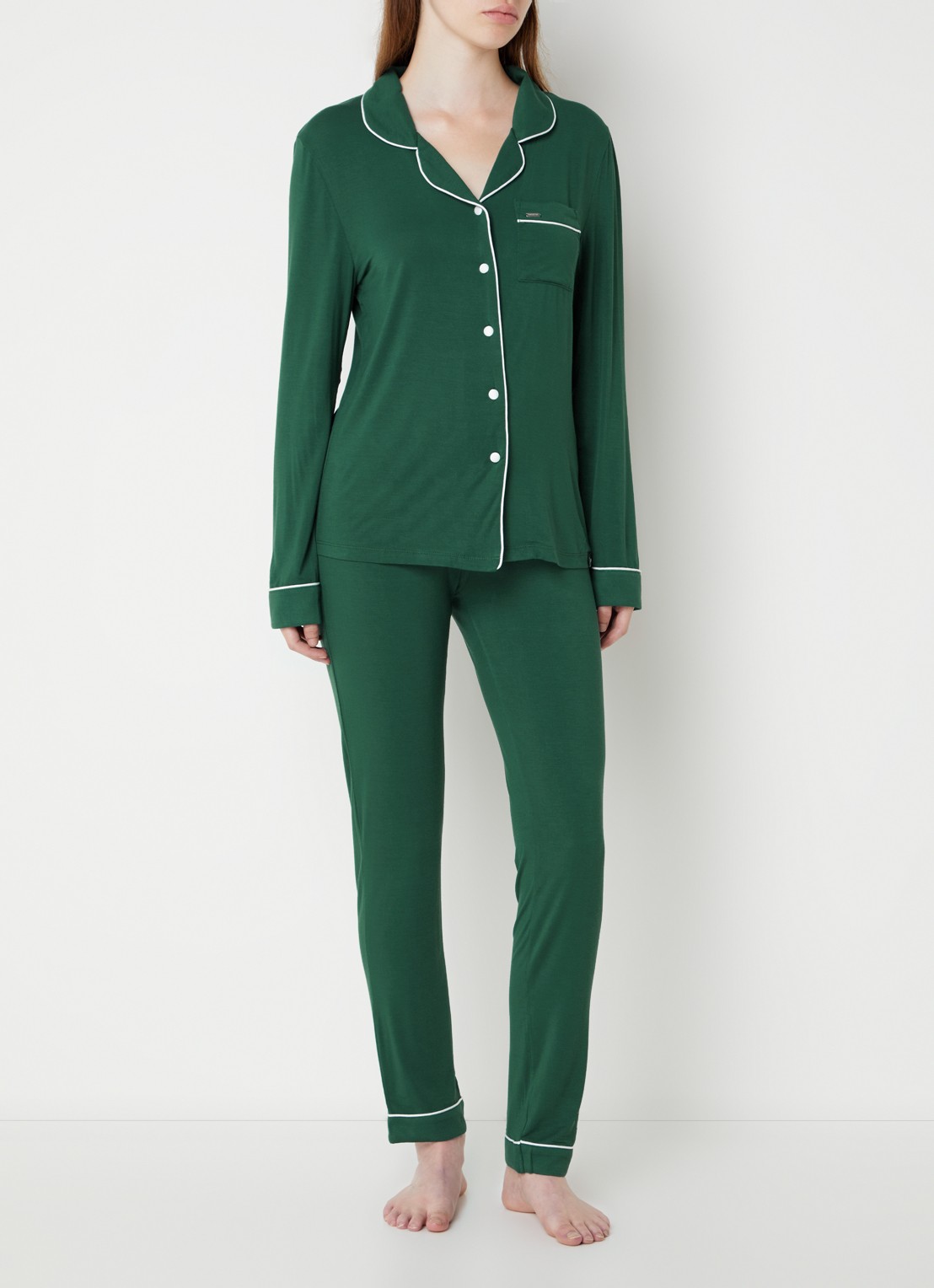 Pretty You Bamboo pyjamaset met contrasterende bies - voorkant 4 donkergroen