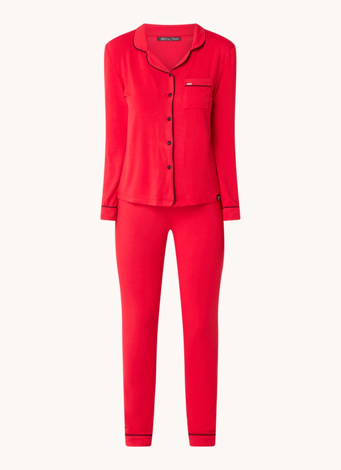 Pretty You Bamboo pyjamaset met contrasterende bies - voorkant 2 rood