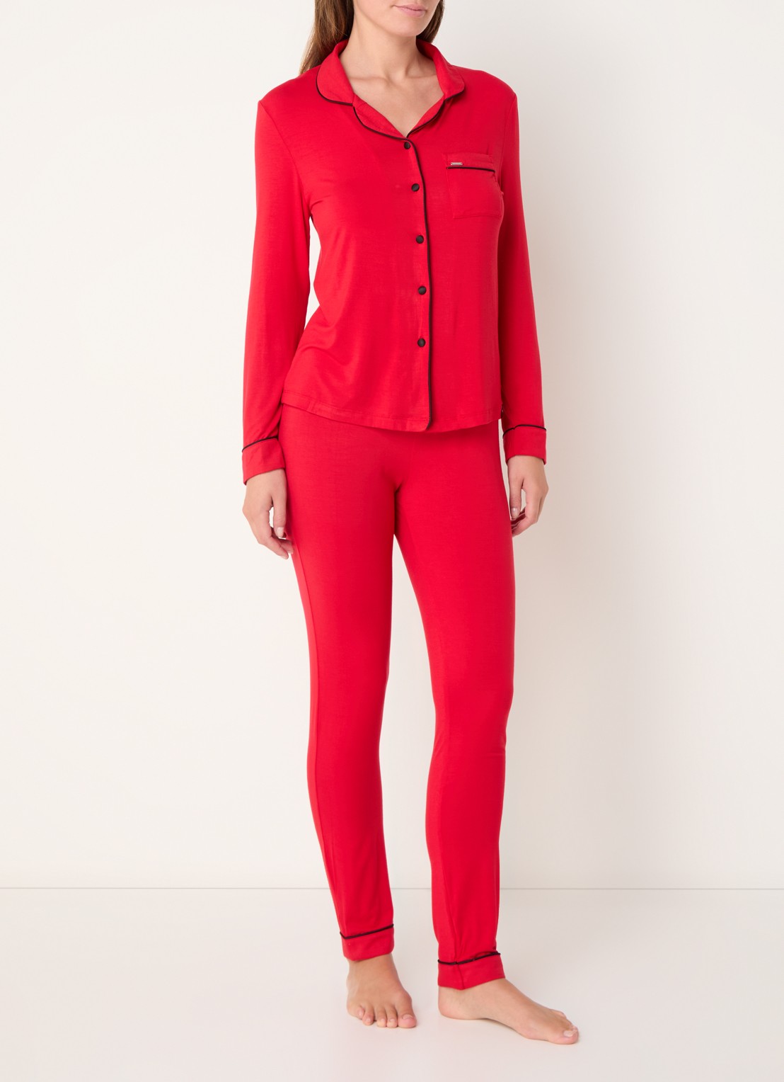Pretty You Bamboo pyjamaset met contrasterende bies - voorkant 3 rood