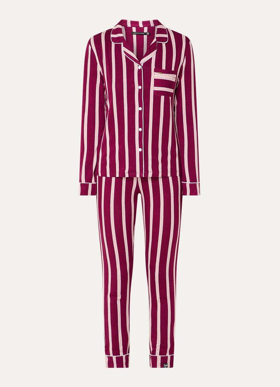 Pretty You Bamboo pyjamaset met contrasterende bies - voorkant bordeauxrood