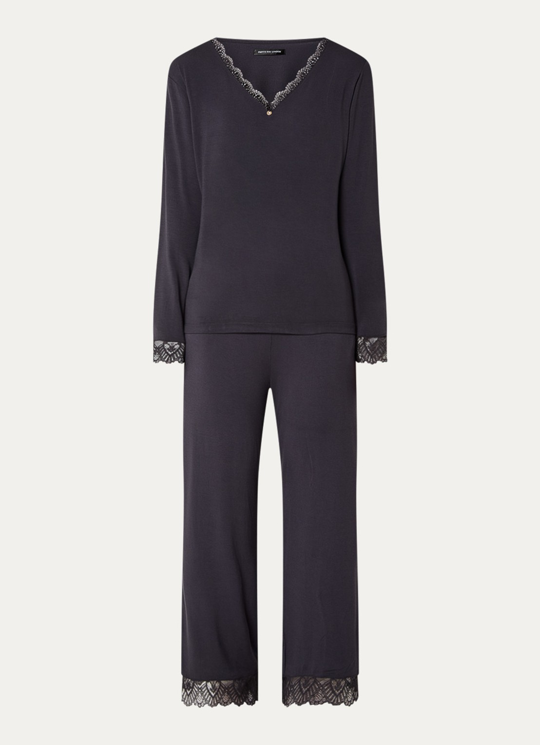 Pretty You Bamboo pyjamaset met details van kant - voorkant 2 antraciet