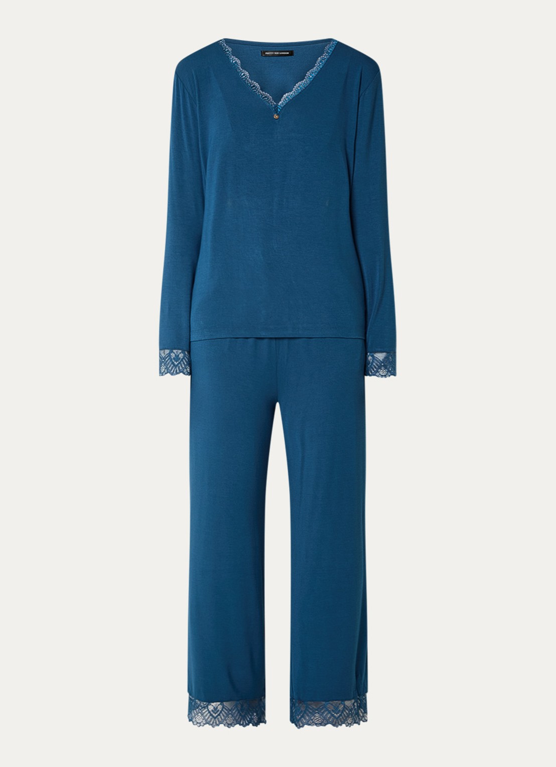 Pretty You Bamboo pyjamaset met details van kant - voorkant 2 petrol