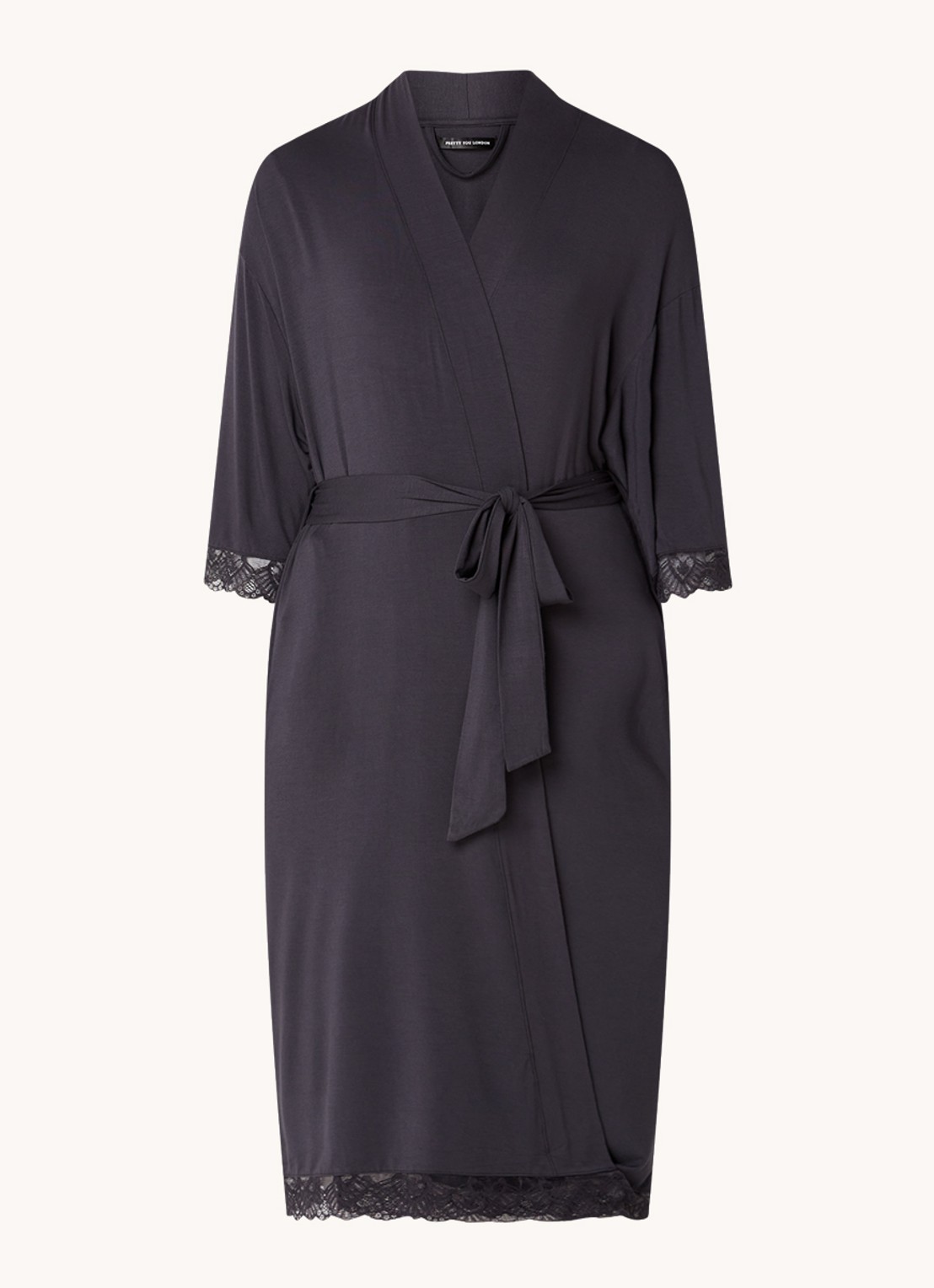 Pretty You Kimono met strikceintuur en kant - voorkant 3 antraciet