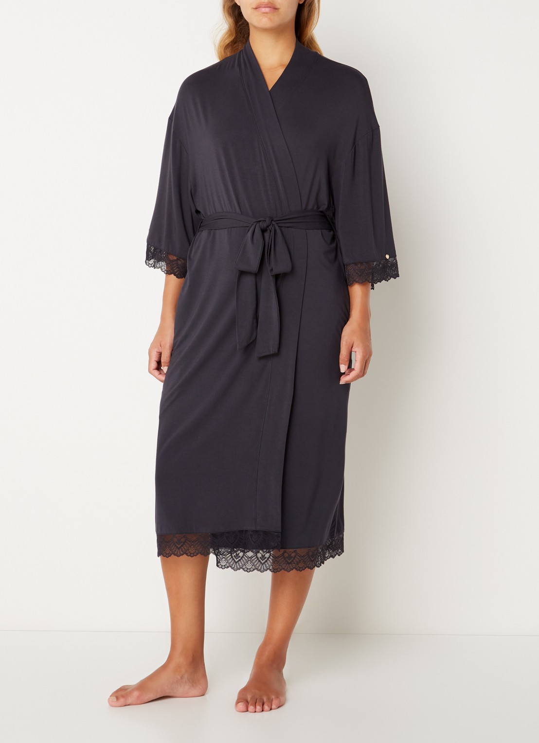 Pretty You Kimono met strikceintuur en kant - voorkant 4 antraciet