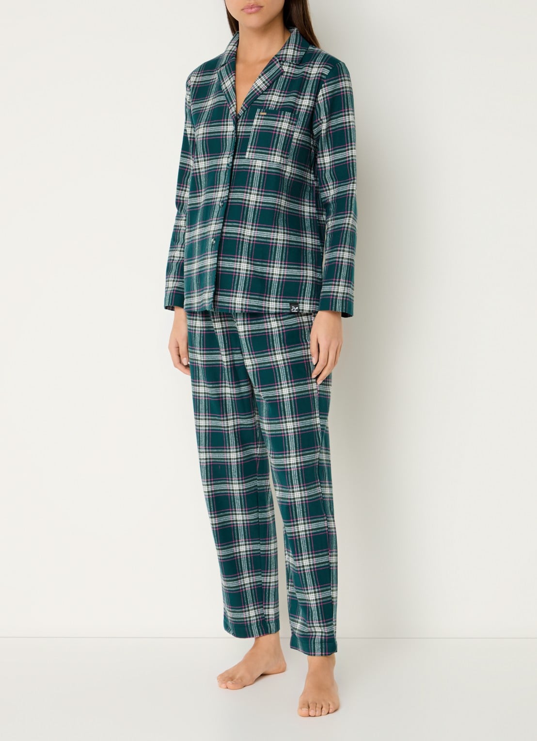 Pretty You Pyjamset met ruitdessin - detail 2 donkergroen