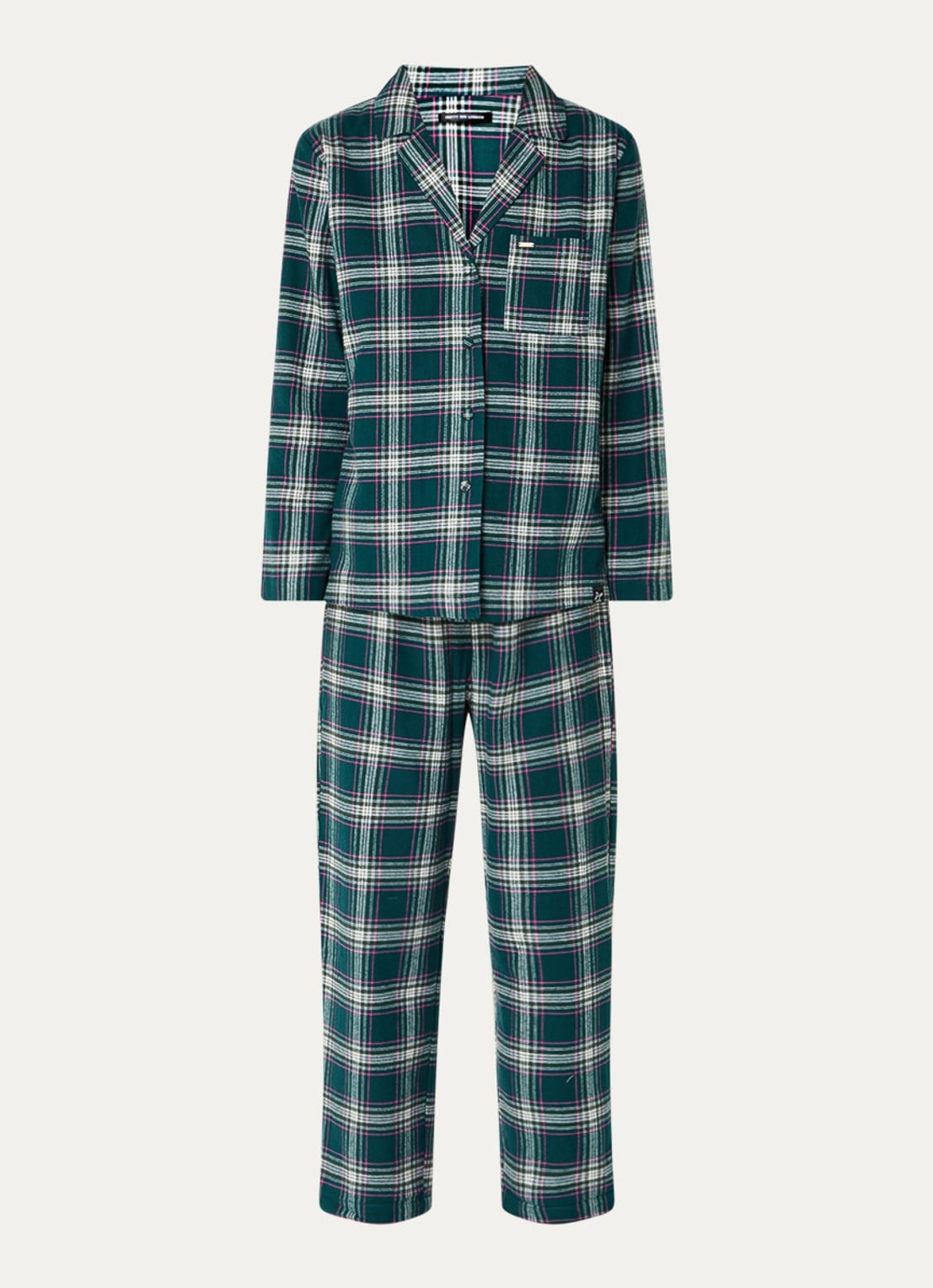 Pretty You Pyjamset met ruitdessin - voorkant 4 donkergroen