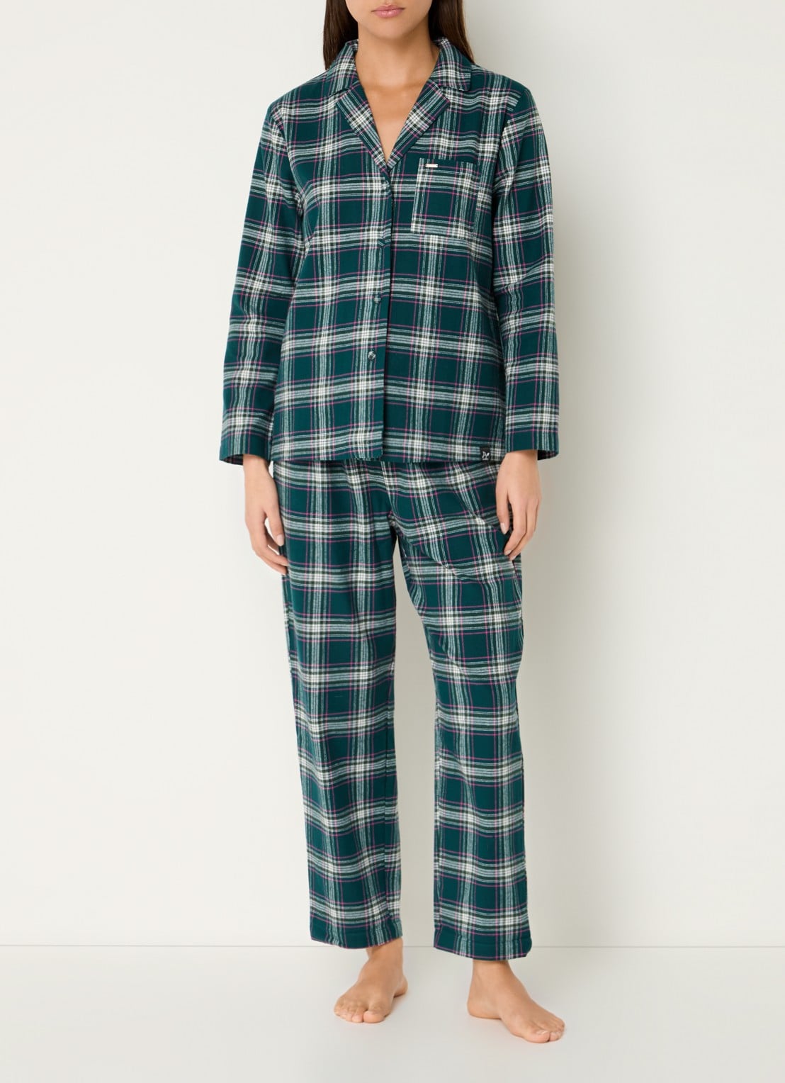 Pretty You Pyjamset met ruitdessin - voorkant 5 donkergroen