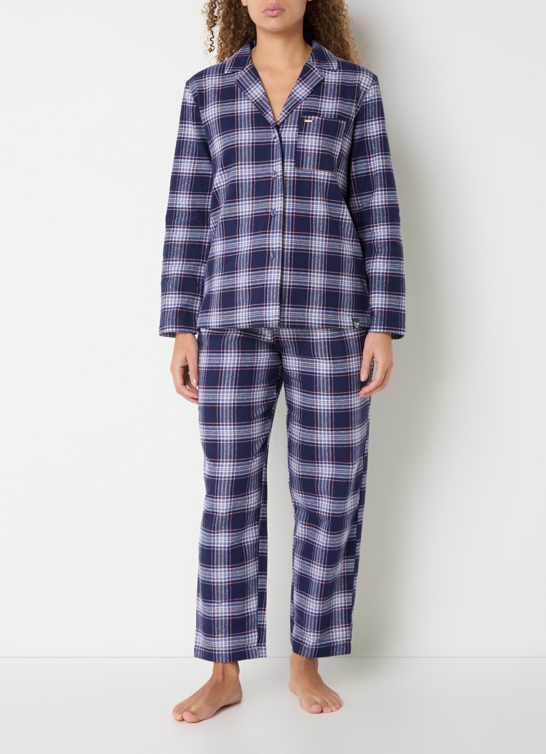 Pretty You Pyjamset met ruitdessin - detail donkerblauw
