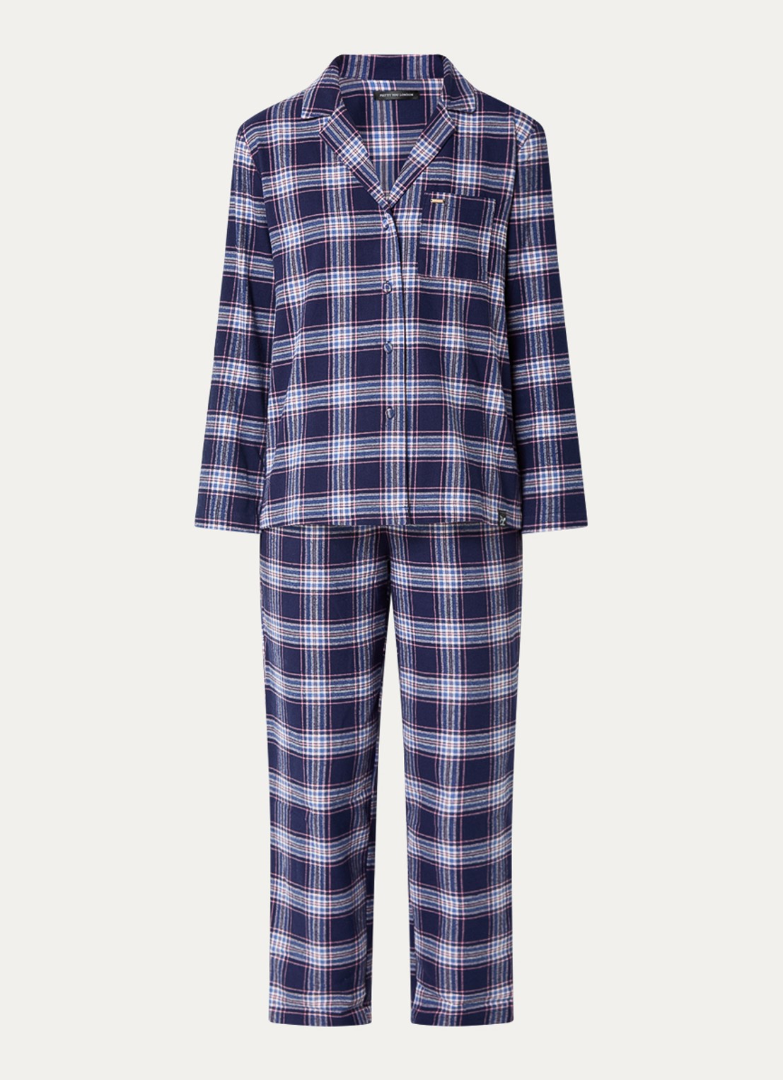 Pretty You Pyjamset met ruitdessin - voorkant 2 donkerblauw