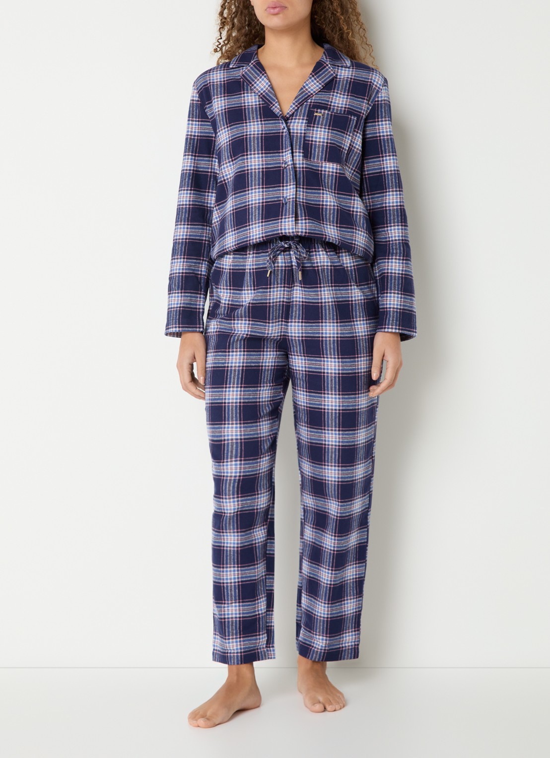 Pretty You Pyjamset met ruitdessin - voorkant 3 donkerblauw