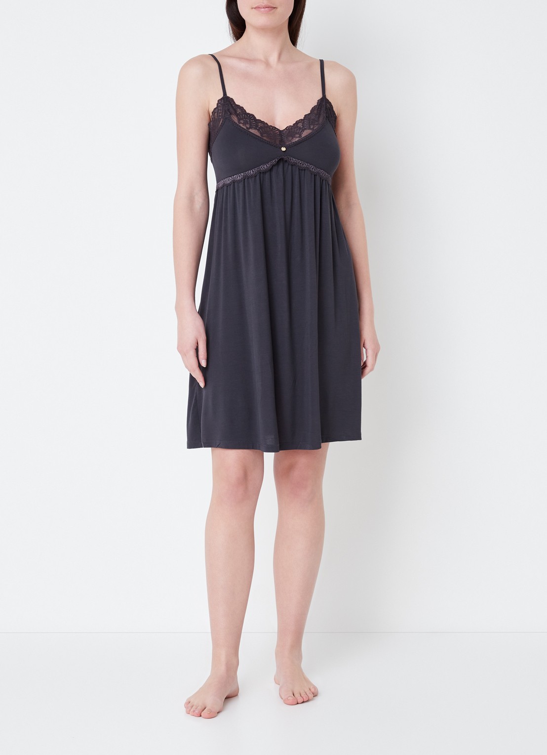 Pretty You Slipdress met kant - voorkant 4 antraciet