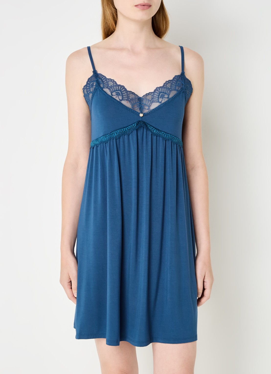 Pretty You Slipdress met kant - detail 2 petrol