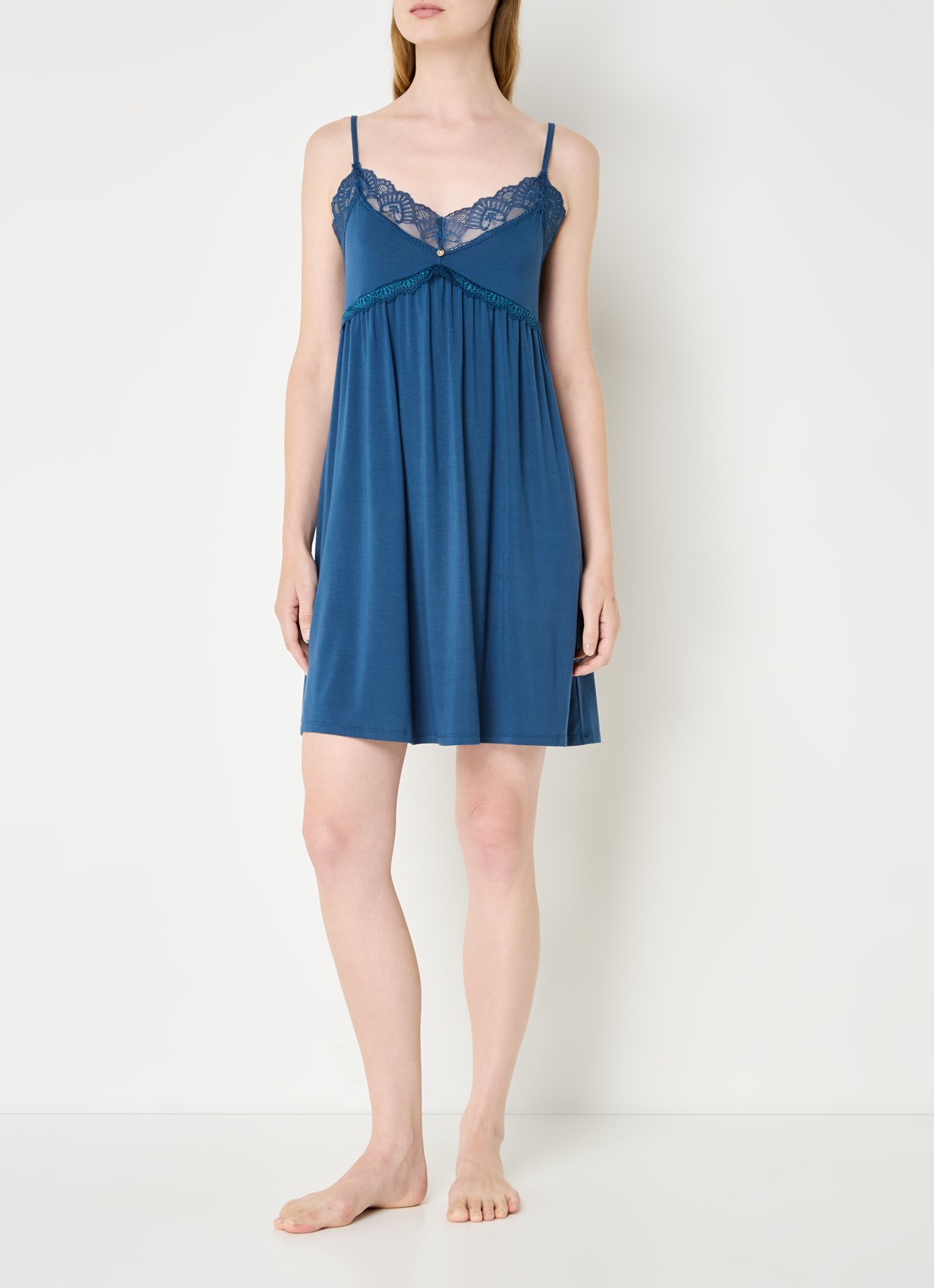 Pretty You Slipdress met kant - voorkant 4 petrol