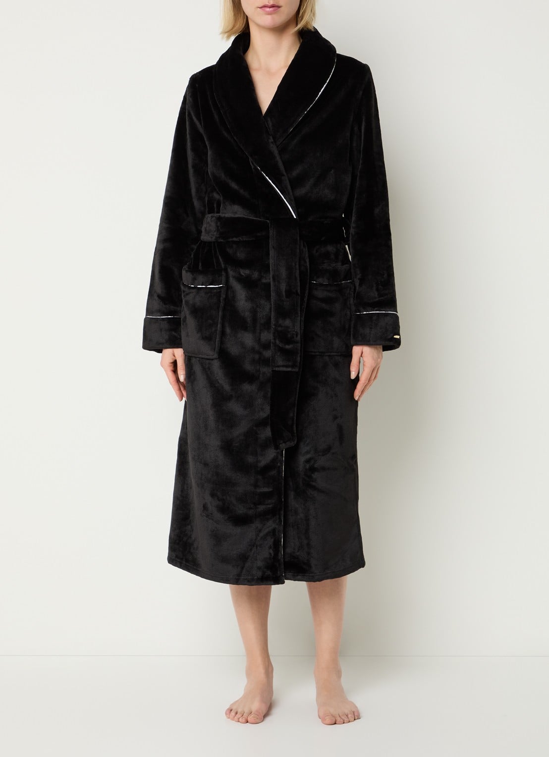 Pretty You Velour badjas met opgestikte zakken - detail 4 zwart